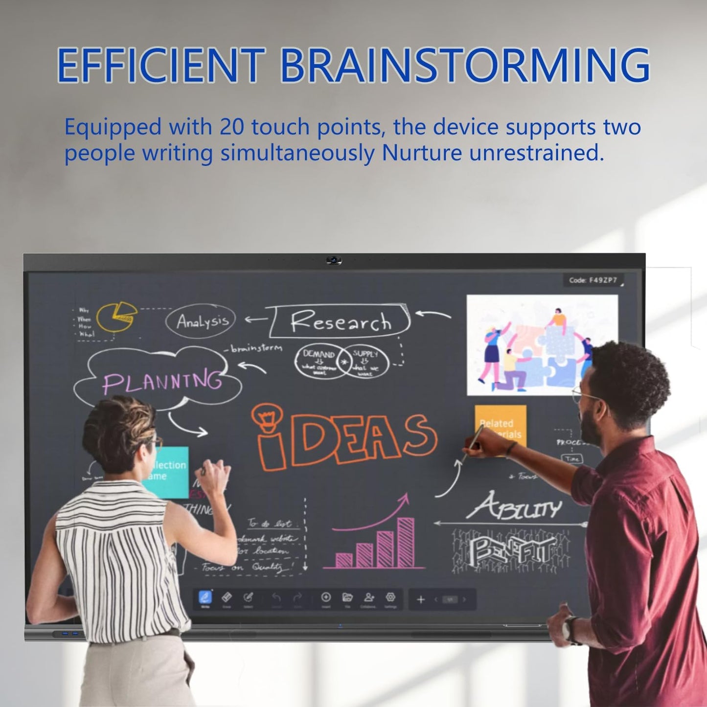 TIBURN 65" 4K UHD Smart Board with Auto-Framing Camera | Smart Whiteboard Interactive Touchscreen Display, Includes Wall Mount, Mobile Stand NOT Included,Ideal for Office, Classroom, and Conference