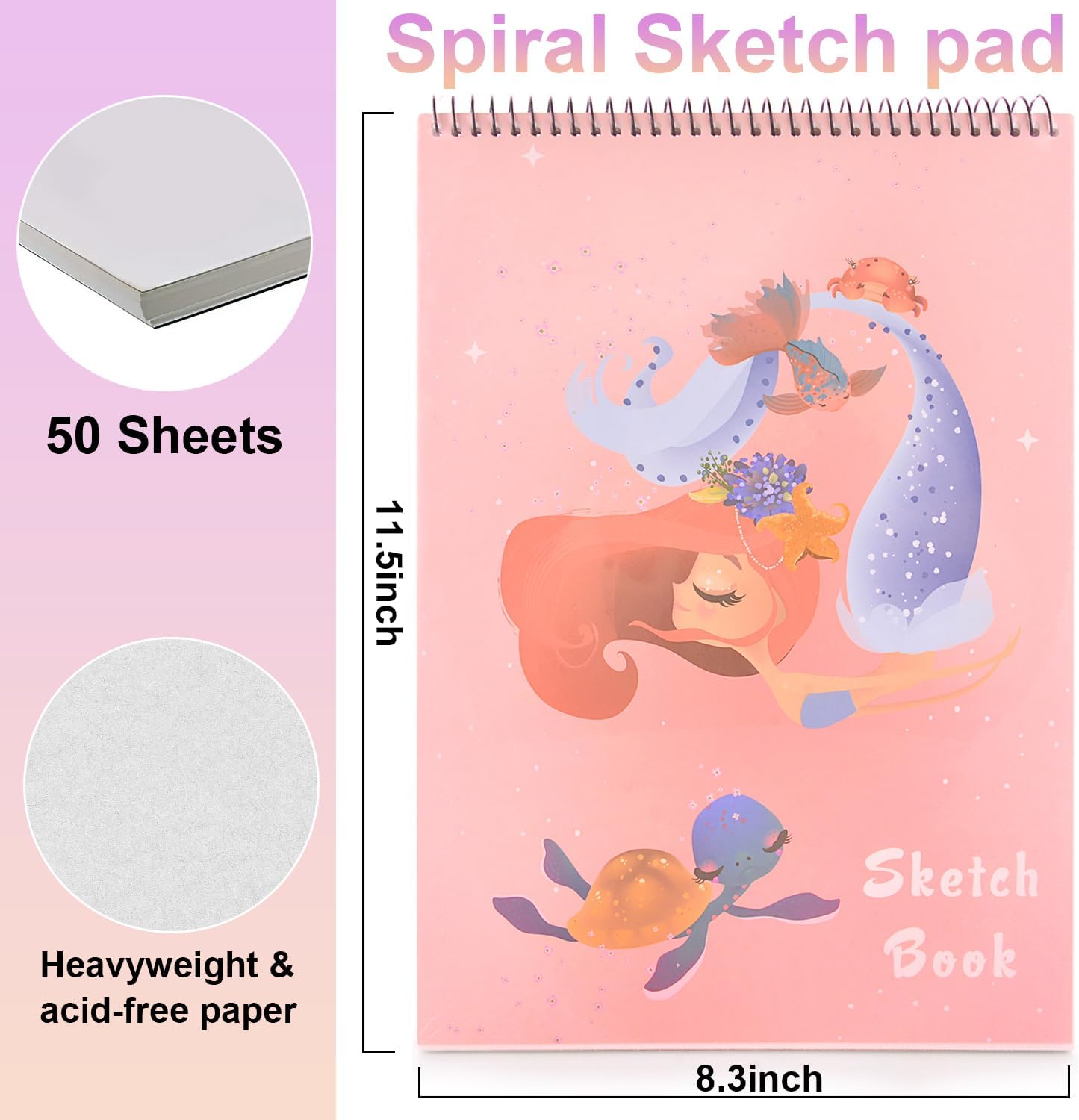 MEMX Sketch Book for Kids, 8”X11.5” 100 Pages(110gsm), Spiral Bound Artist Sketch Pad, Durable Acid Free Sketchbook for Painting, Sketching or Doodling, Best Gifts for Drawing Boys and Girls, White