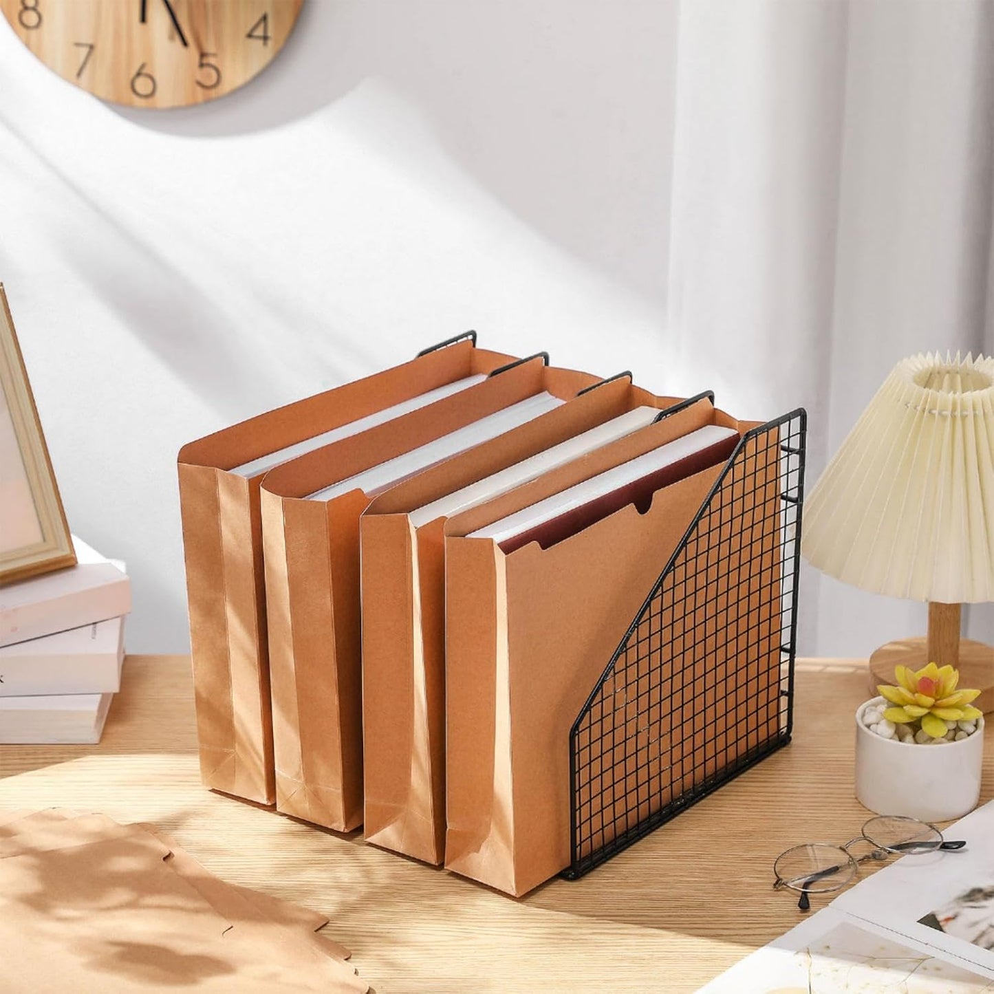 Zhehao 100 Pcs File Jackets Reinforced Straight Cut Tab Pocket Folders Expandable File Folder Expanding Paper Organizer with Tabs Expansion Pocket, Letter Size(Kraft Paper Color)