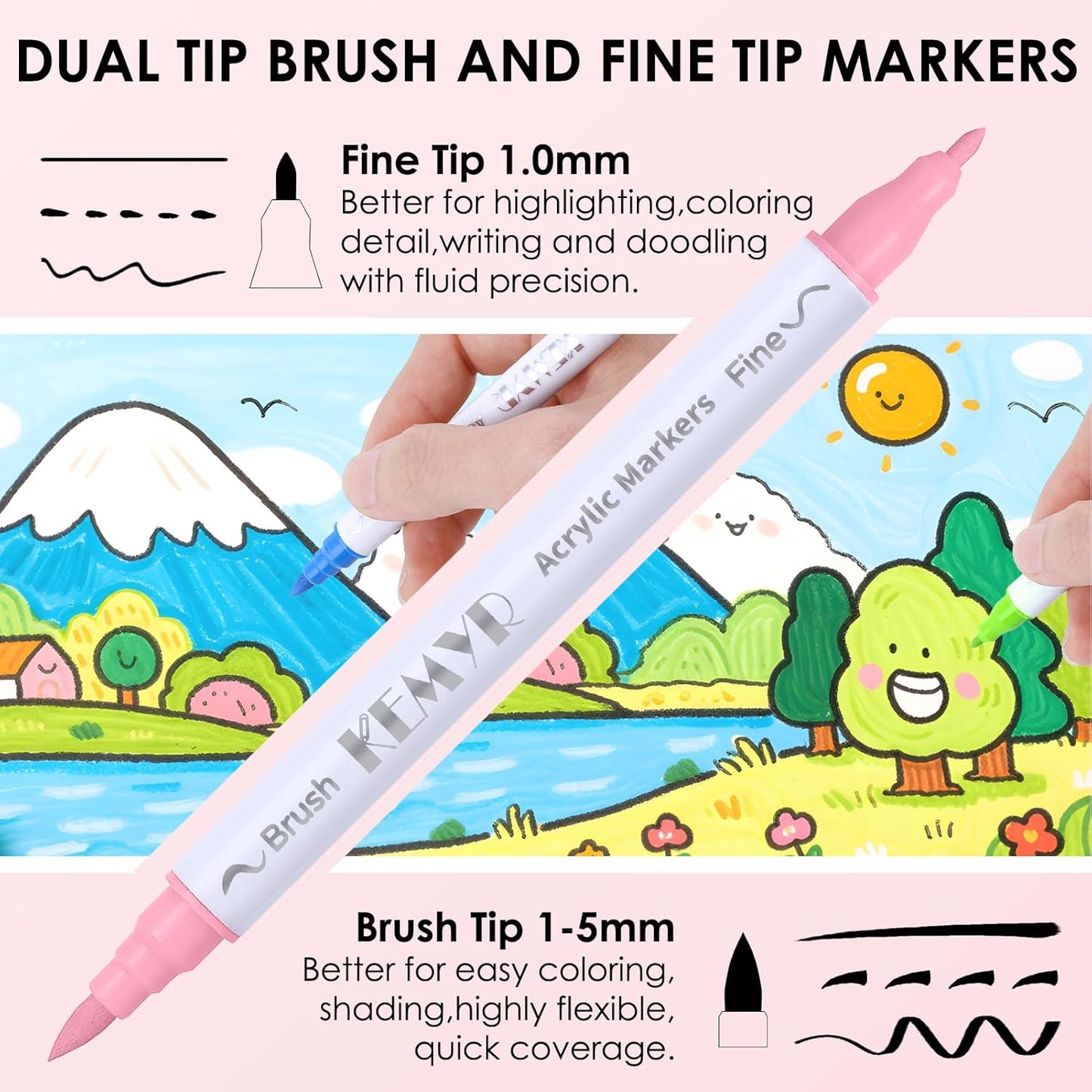 72 Colors Brush & Fine Tip Acrylic Paint Pens, Dual Tip Acrylic Paint Markers for Paper, Wood, Canvas, Stone, Rock, Glass, Fabric, DIY, Ceramic, Art Supplies for Kids and Adults Drawing