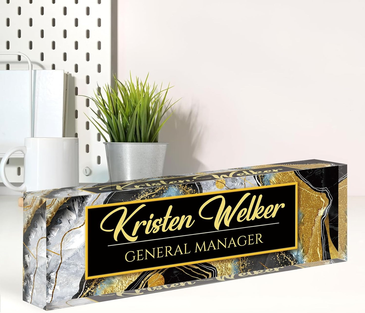 Custom Name Plate for Desk, Desk Name Plate Personalized, Office Decor for Women Men, Acrylic Desktop Accessories, Office Appreciation Gifts for Boss Social Workers Teacher Nurse Employee (Black Coast)