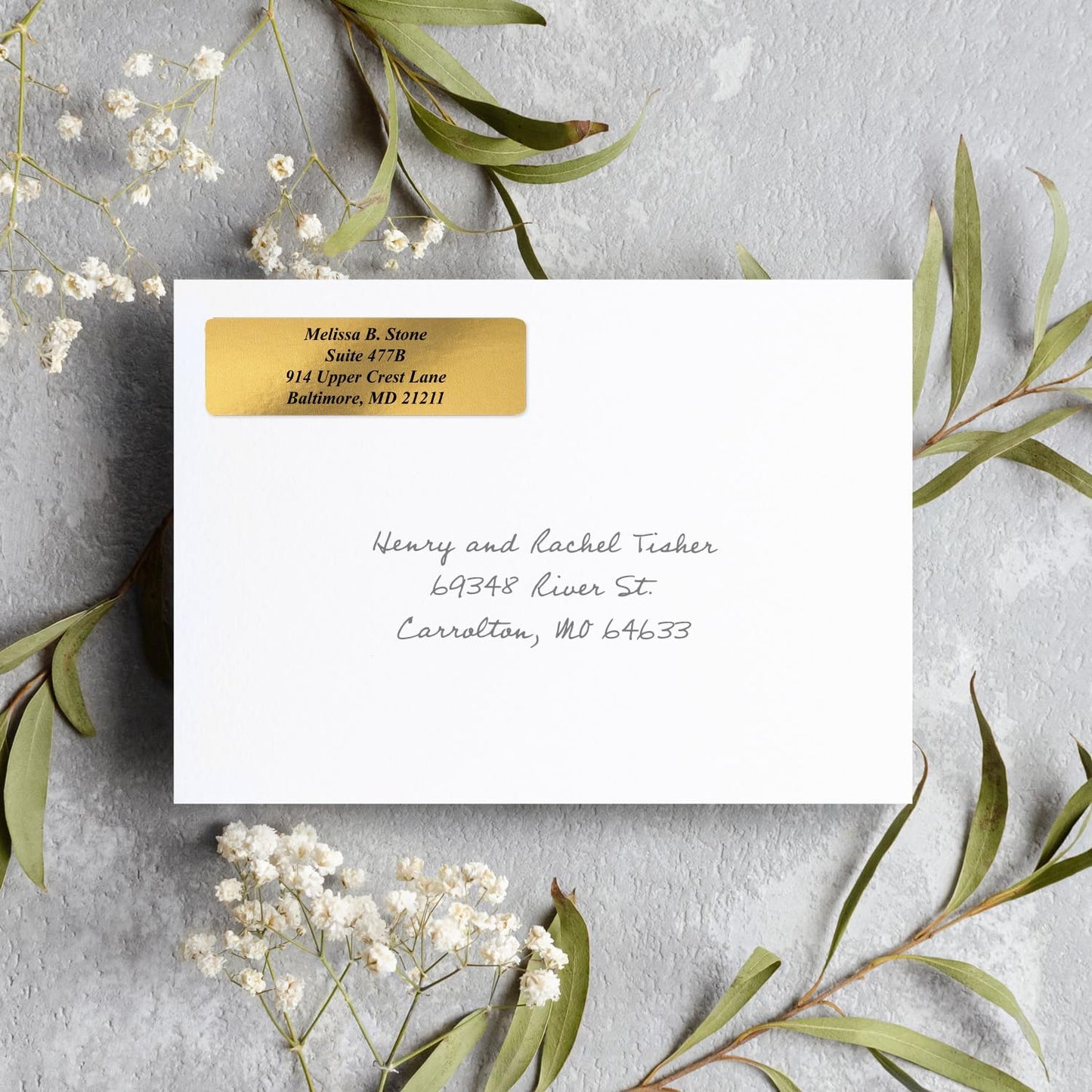 Gold Foil Personalized Return Address Labels with Elegant Dispenser - Roll of 500 Custom Stickers