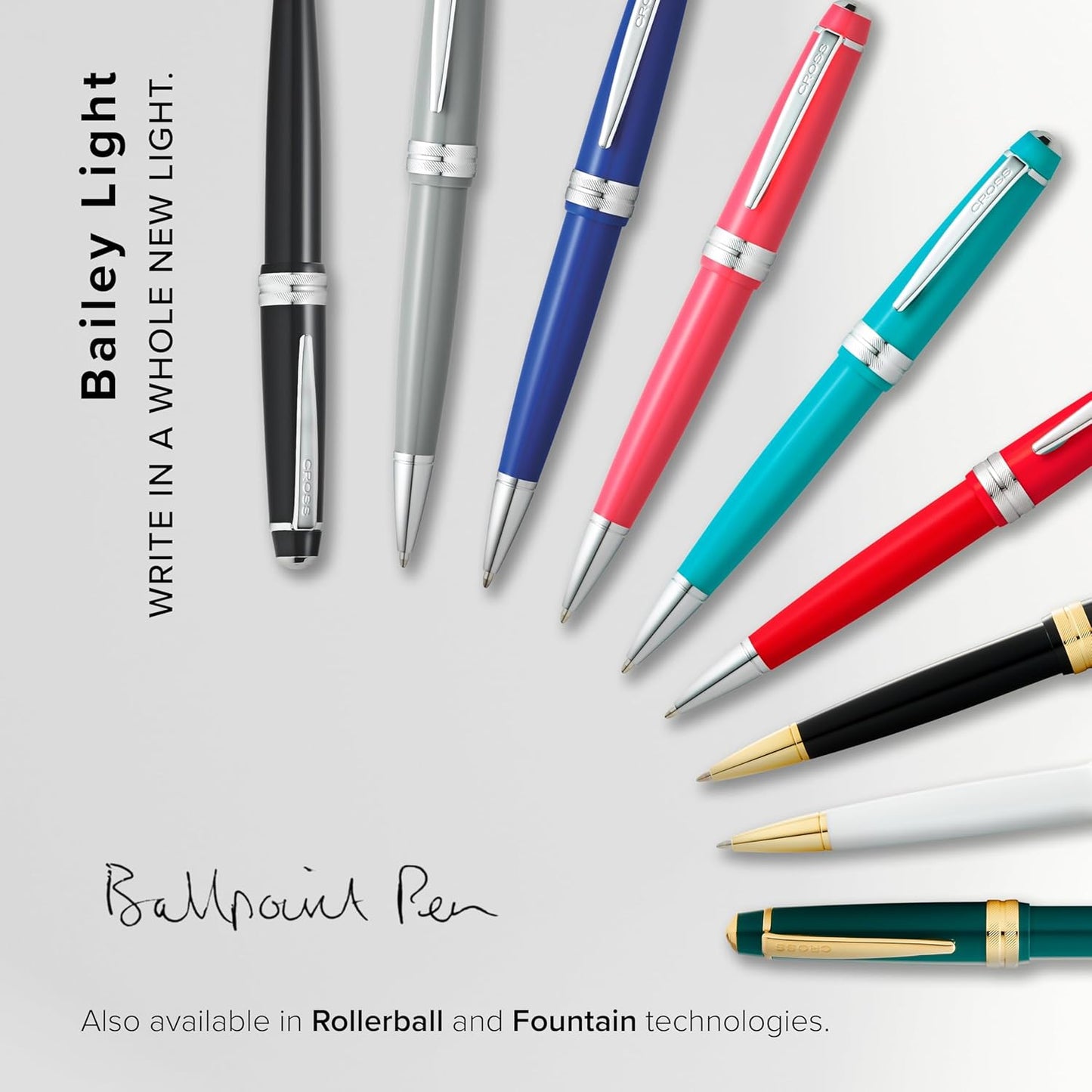 Cross Bailey Light Refillable Ballpoint Pen Presented in a Everyday Gift Box - Medium Point, Black Ink, Polished Blue