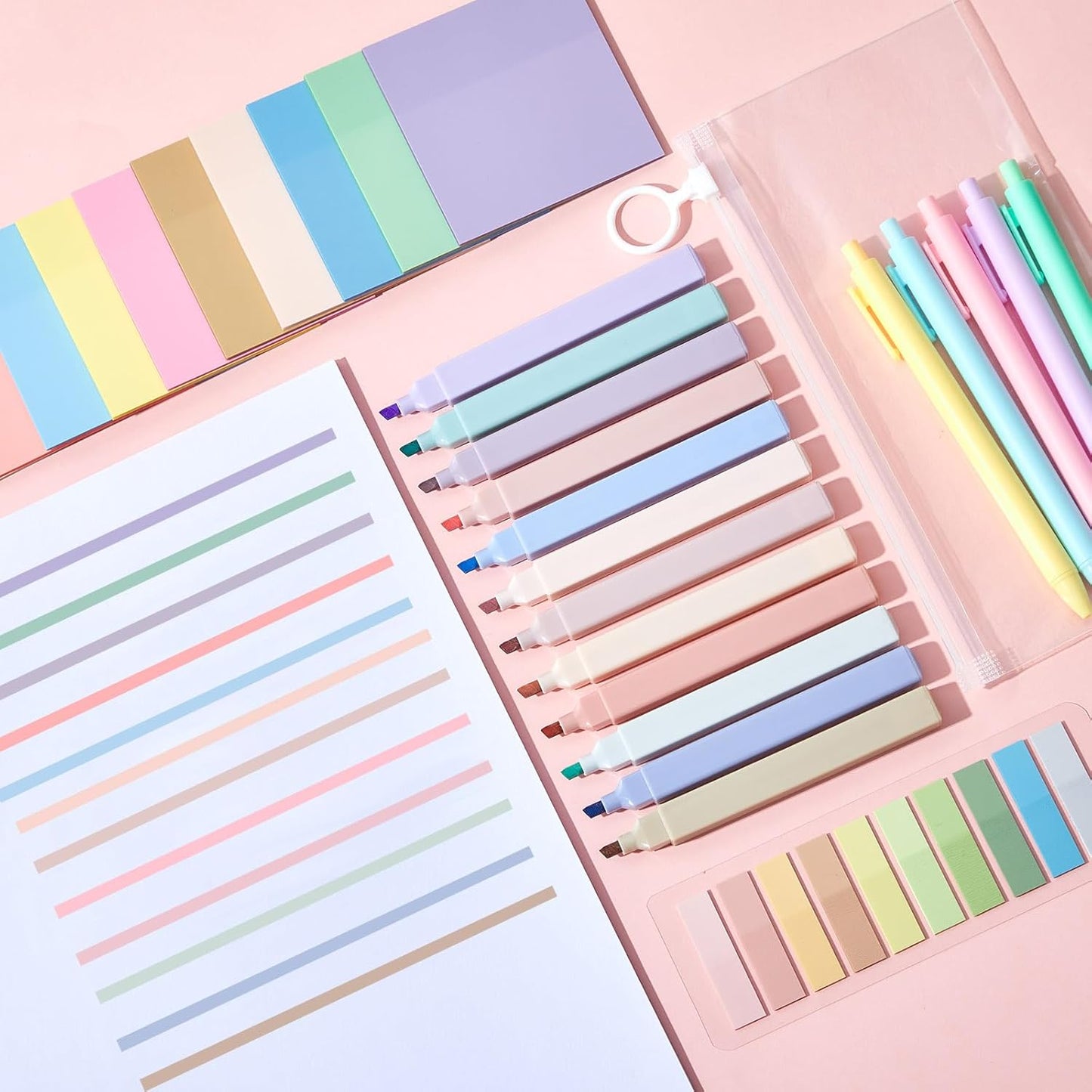Jutom 38 Pcs Book Annotation Kit Aesthetic Highlighters Gel Pens Set Sticky Notes Tabs Markers Dual Ended Highlighter Quick Dry Ink Pens for Office Annotating Books(Pastel Color,Square)