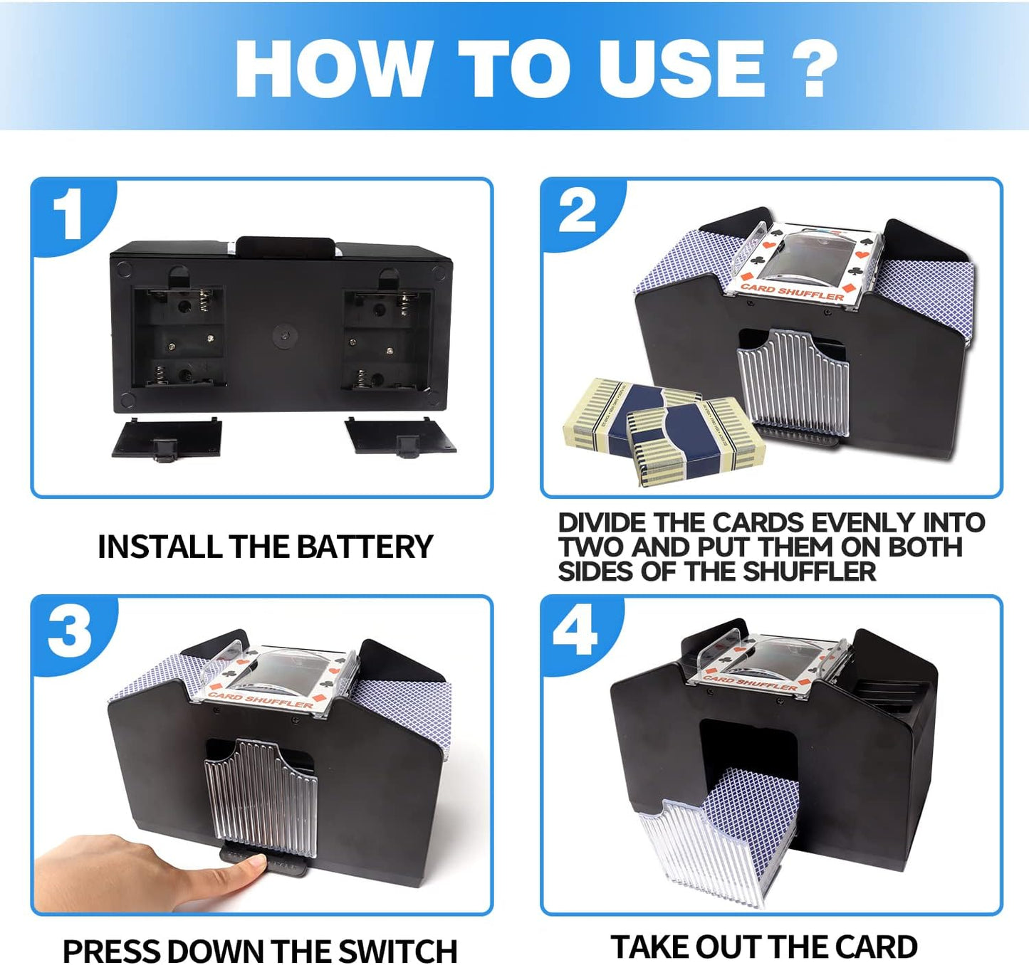 GSE Games & Sports Expert 4-Deck Automatic Card Shuffler, AC/DC-Power & Battery-Operated Shuffler Machines for Playing Cards, Blackjack, Texas Hold'em, Canasta, Bridge, Rummy, UNO