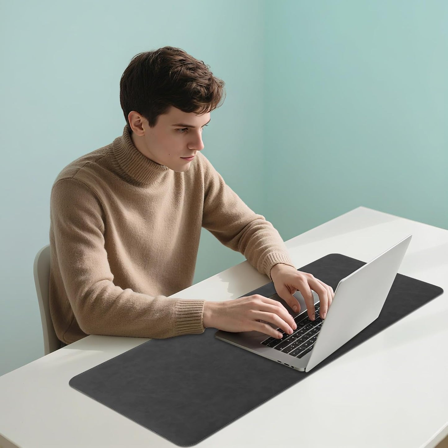 Leather Large Desk Pad Protector Non-Slip, Office Desk Mat, Computer Mouse Pad, Desk Blotter & Writing Pad, Keyboard Extended Mousepad with Stitched Edge for Desktop Laptop 39.4 x 17 inch (Black)