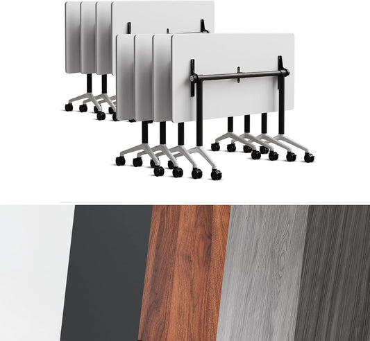 Conference Room Table, Folding Conference Tables,Thicken Grey Tabletop,Flip Top Wooden Seminar Meeting Room Table for Conference Room Offices (8, Black+White, 55.1”)