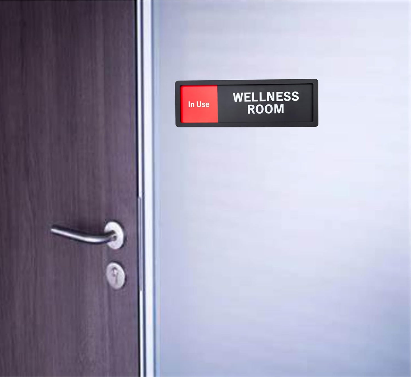 Wellness Room Sign – Privacy In Use / Available Slide Switch Sign, Premium Durable Acrylic Material, Super Strong Self-Adhesive, Quick Installation, Suitable For Your Home And Business ( 9×3 Inches, Black) (Wellness Room)