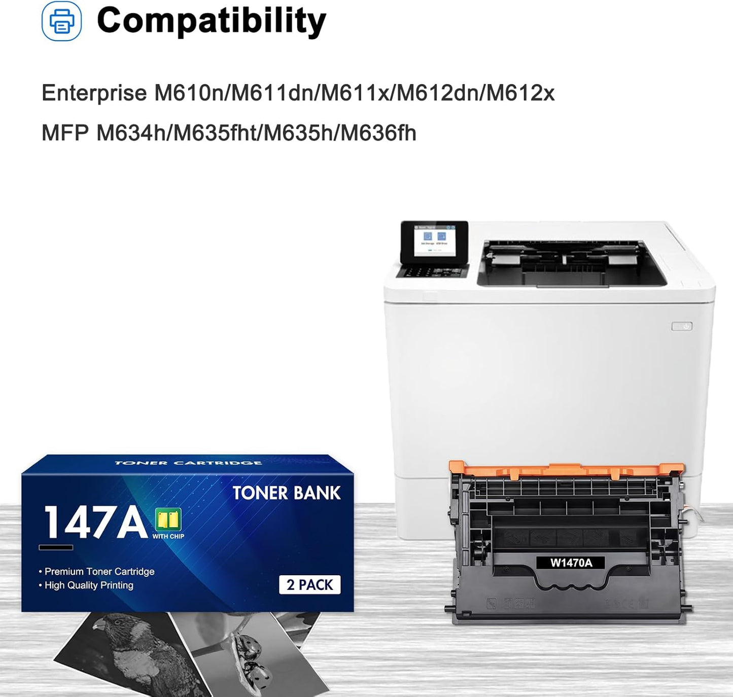 147A Black Toner Cartridge Compatible Toner Cartridge Replacement for HP 147A W1470A 147X W1470X for Enterprise M610n M611dn M611x M612dn M612x MFP M634h M635fht M635h M636fh Printer Ink (2-Pack)