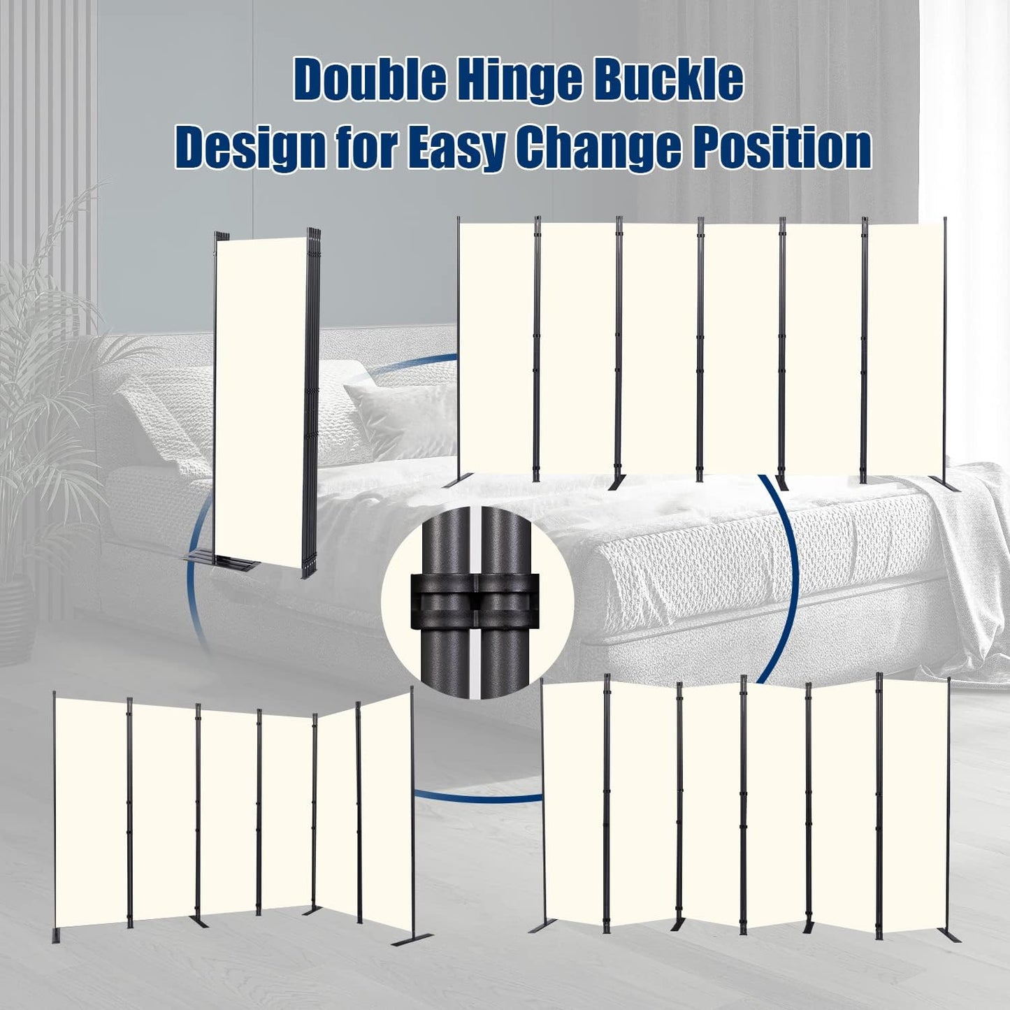 Room Divider 6FT Portable Room Dividers and Folding Privacy Screens, 132'' W Fabric Divider for Room Separation, 6 Panel Partition Room Dividers Freestanding Wall Divider Screen for Dorm Studio Office