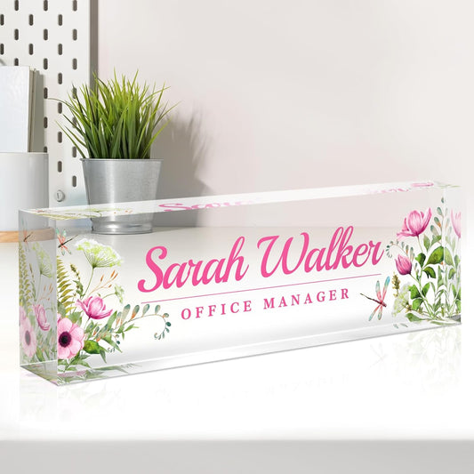 Name Plate for Desk, Desk Name Plate Personalized, Office Decor for Women Men, Acrylic Desktop Accessories, Office Appreciation Gifts for Boss Social Workers Nurse Teacher Employee (Pink/Cyan)