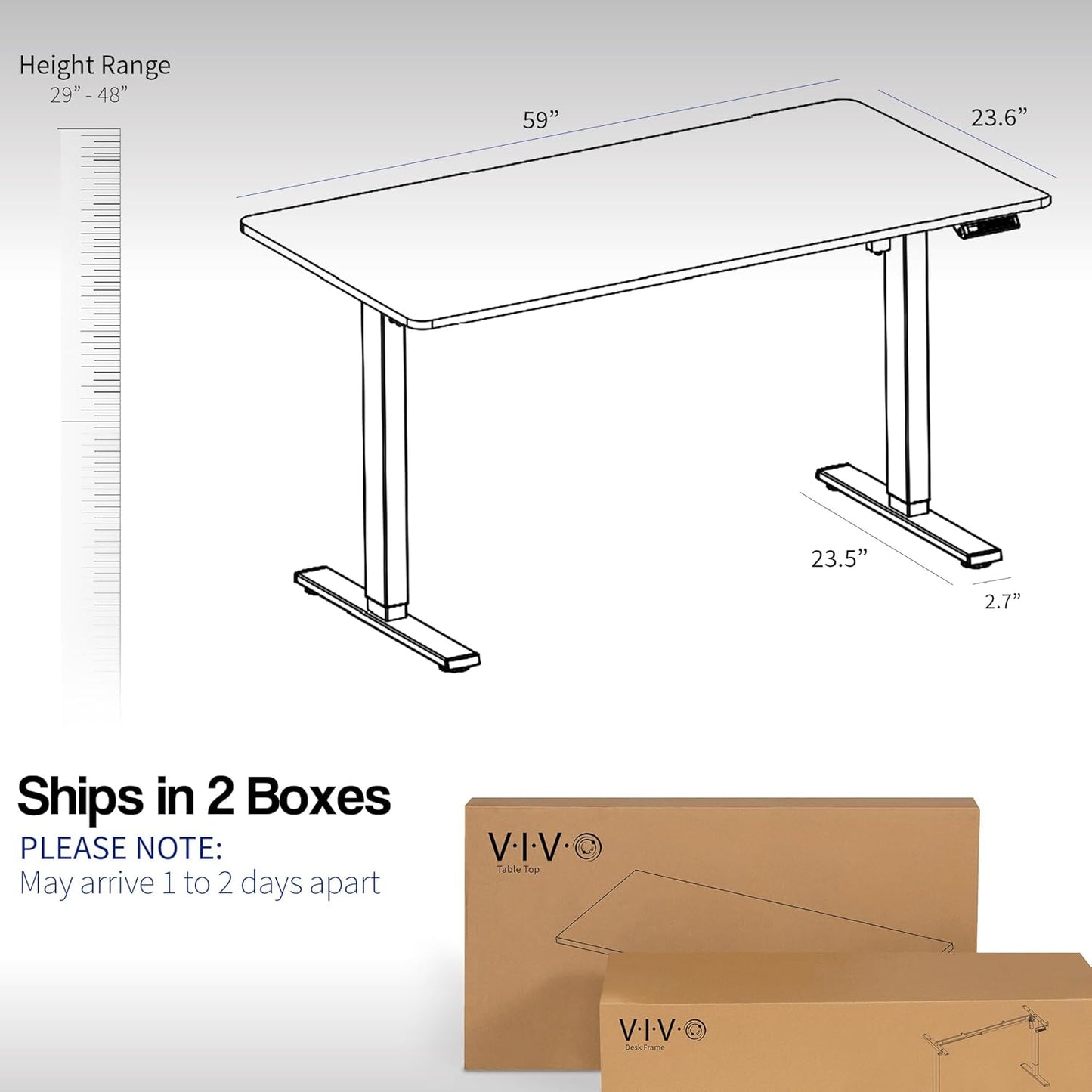 VIVO Electric 60 x 24 in Standing Desk, Memory Height Adjustment, 1B Series, One-Piece Light Wood Top, White Frame, DESK-KIT-1W6C