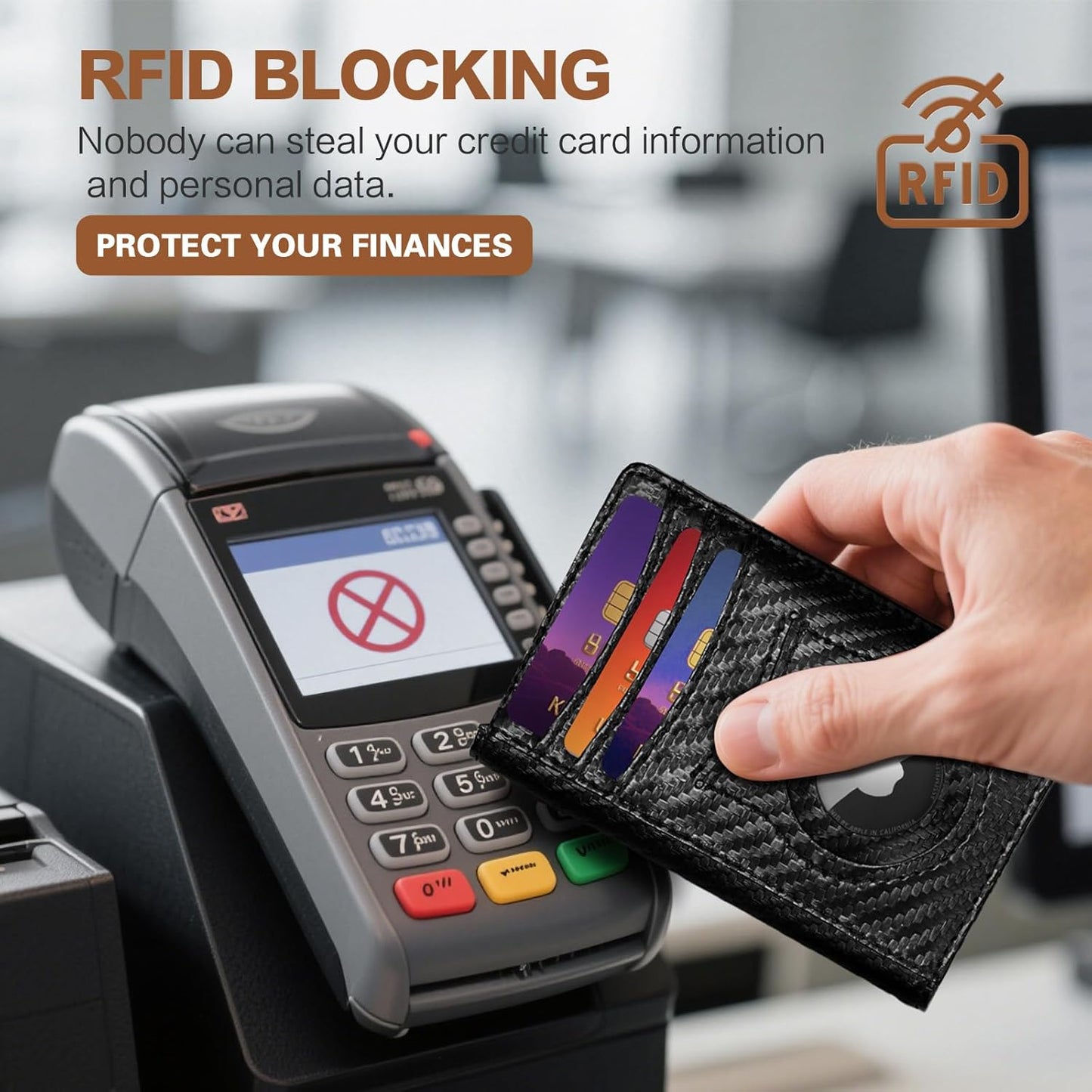 Slim Wallet for Men Credit Card Holder Wallet RFID Blocking Bifold Mens Slim Wallet,Thin Minimalist Front Pocket Mens Leather Wallets,Smart Security Carbon Fiber Mini Small Compact Wallet & Money Clip