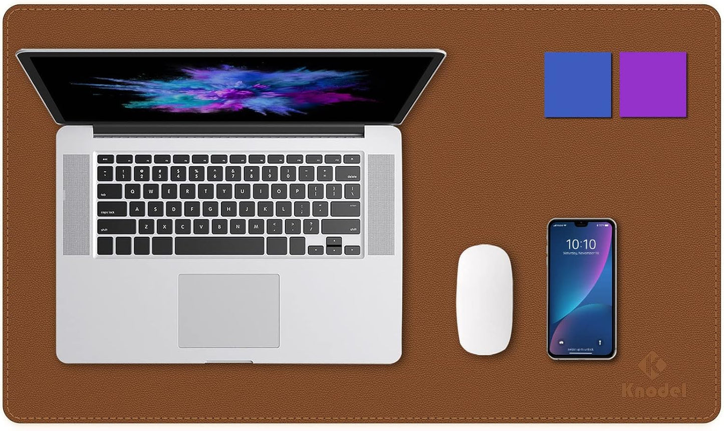 K KNODEL Desk Mat, Blotter, Dual-Sided Office Desk Pad, Waterproof Desk Mat for Desktop, Desk Blotters, PVC Leather Pad Protector (Brown, 23.6" x 13.8")