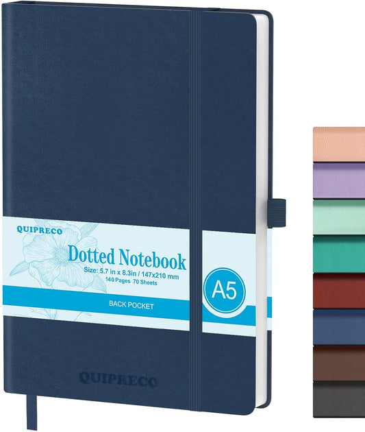 Hardcover Lined Bullet Dotted Journal Notebook, A5 140 192 Pages 100 120Gsm Paper College ruled for School,Work,Travel,and Daily Planning，5.7''*8.3'' (1, Navy, A5 Dotted)