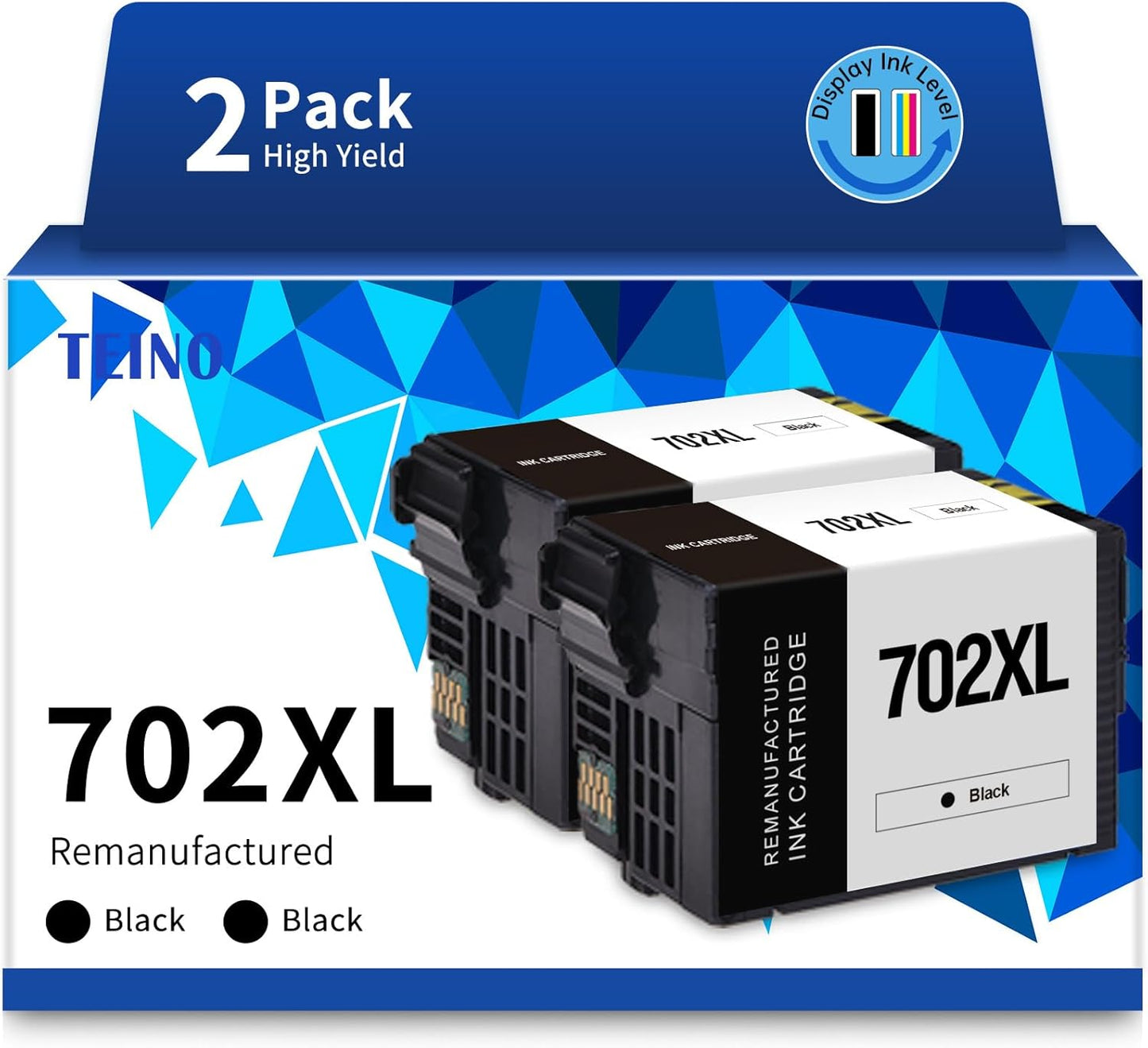 TEINO Remanufactured Ink Cartridge Replacement for Epson 702 702XL T702 T702XL use with Epson Workforce Pro WF-3720 WF-3730 WF-3733 (Black, 2-Pack)