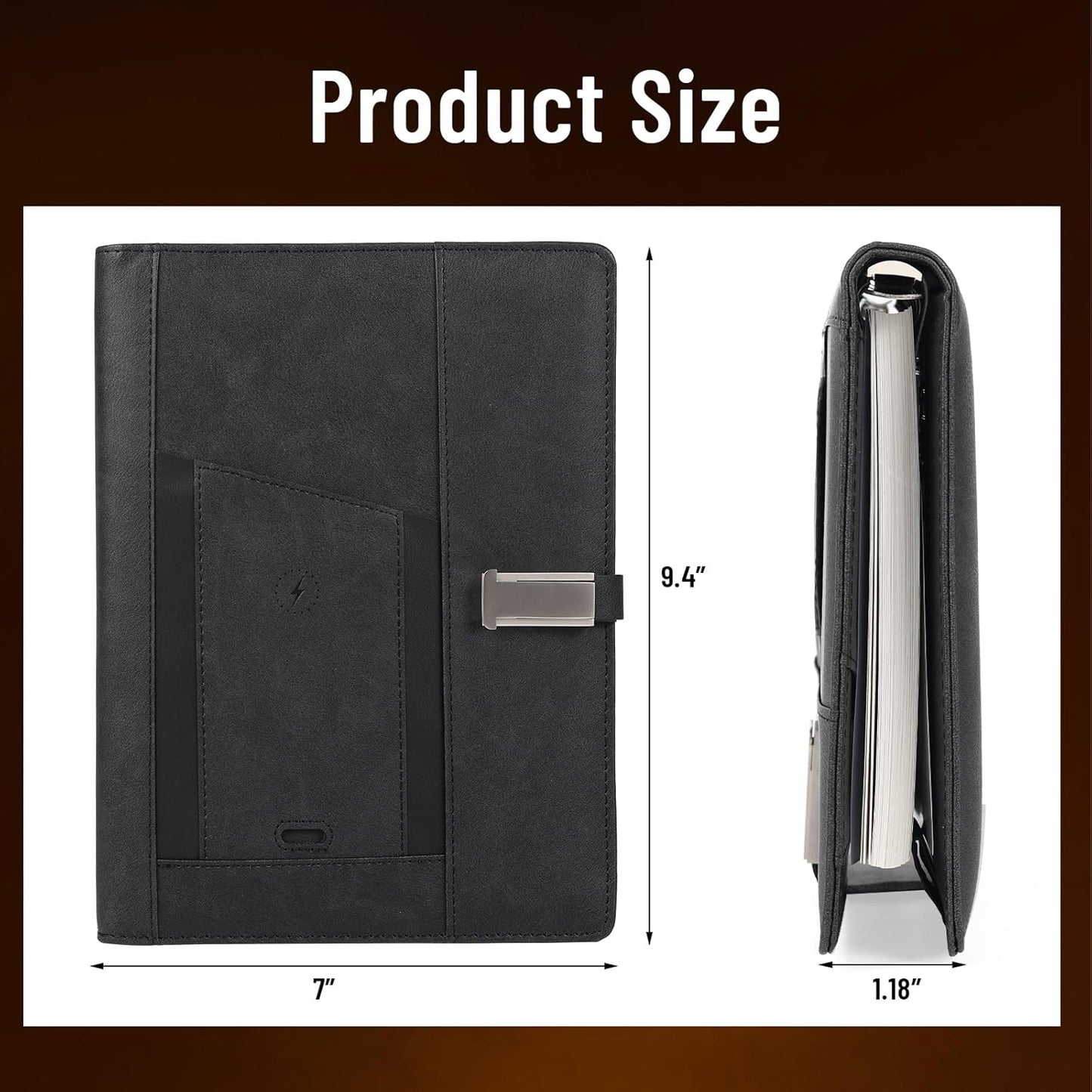 Premium Refillable Planner & Notebooks For Work,Rocketbook Notebook,With 8000mAh Power Bank, Book Light,3 in 1 Charger Cable,Card Holder,16G Thumb Drive,Used for Studying, Or Creating(Black-1)