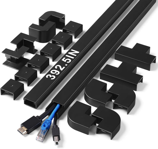 392.5in Wire Covers for Cords Kit-Black Cord Cover Wall, Wire Hiders for TV on Wall, TV Cable Hider Wall Kit for Wire Cover, Cord Hider Wall Mounted TV, Cord Concealer, 25 x L15.7 W 0.95H 0.55in