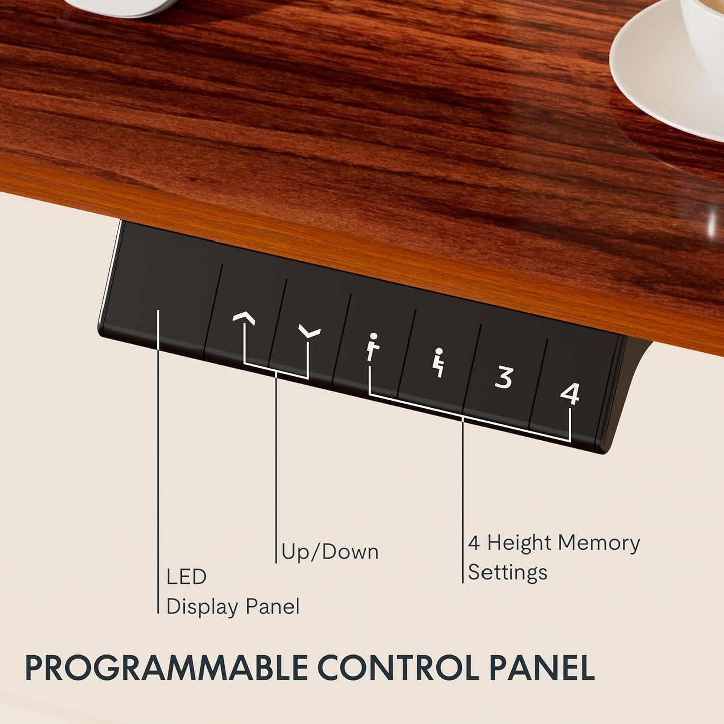 FLEXISPOT EN1 One-Piece Standing Desk, 55 x 28 Inches Electric Height Adjustable Desk for Home Office (White Frame + Mahogany Desktop, 2 Packages)