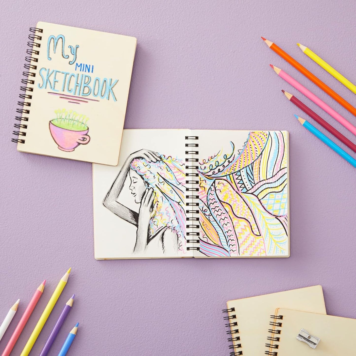 Juvale Wood-Cover Notebooks for Work - 4-Pack, 4.5 x 5.8 In, Rustic Spiral-Bound - Blank Wood Journal & Laser Engraving-Ready