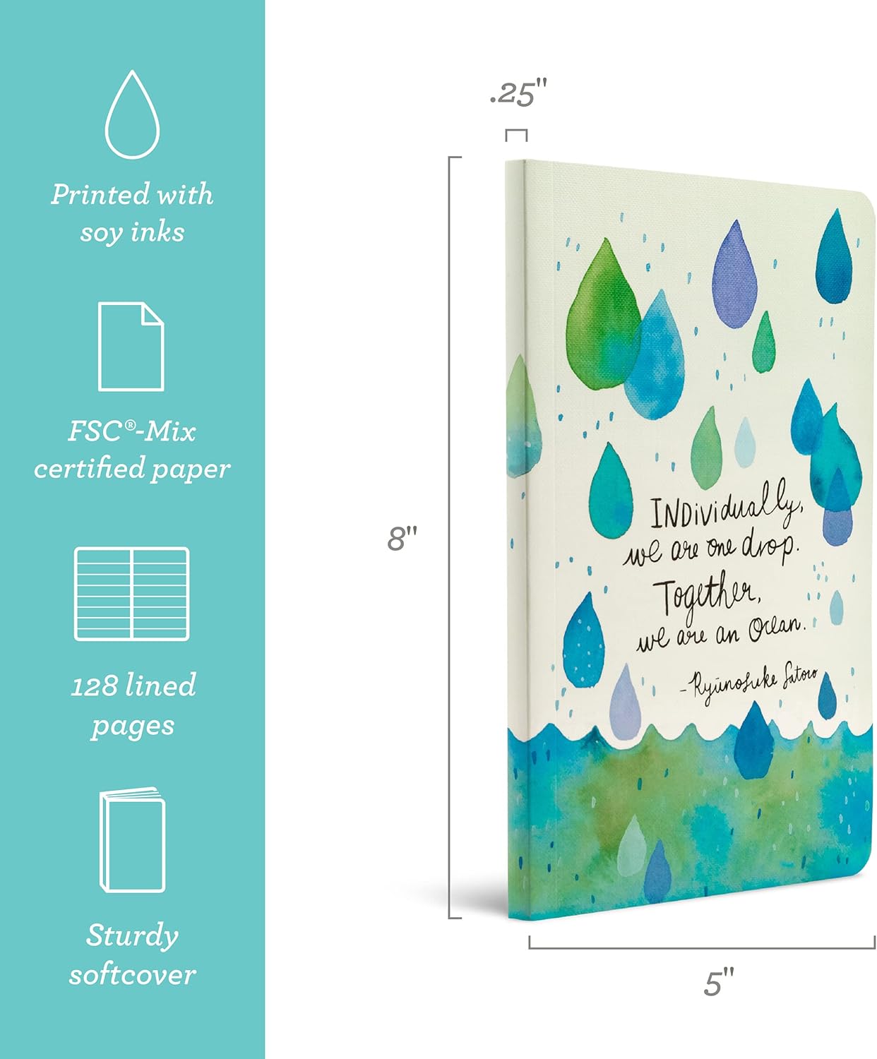 Compendium Softcover Journal - Individually, we are one drop. Together, we are an ocean. – A Write Now Journal with 128 Lined Pages, 5”W x 8”H