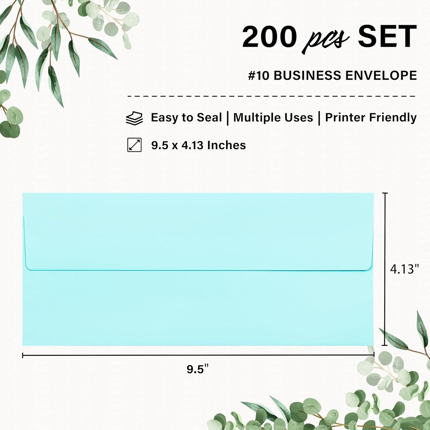 200 Pack #10 Business Envelopes, Self Seal Standard Light Blue Envelopes for Secure Business & Legal Mailing, Office, Checks, Letter, Invoices, 4 1/8 x 9 1/2 Inches