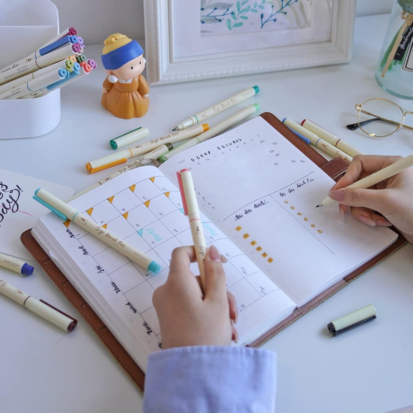 WRITECH Arts Sign Brush Pen Brush Tip Marker Felt Tip Water Based Ink Color Pens 12 Assorted Pastel Colors Great for Lettering, Journaling, Calligraphy (Natural)