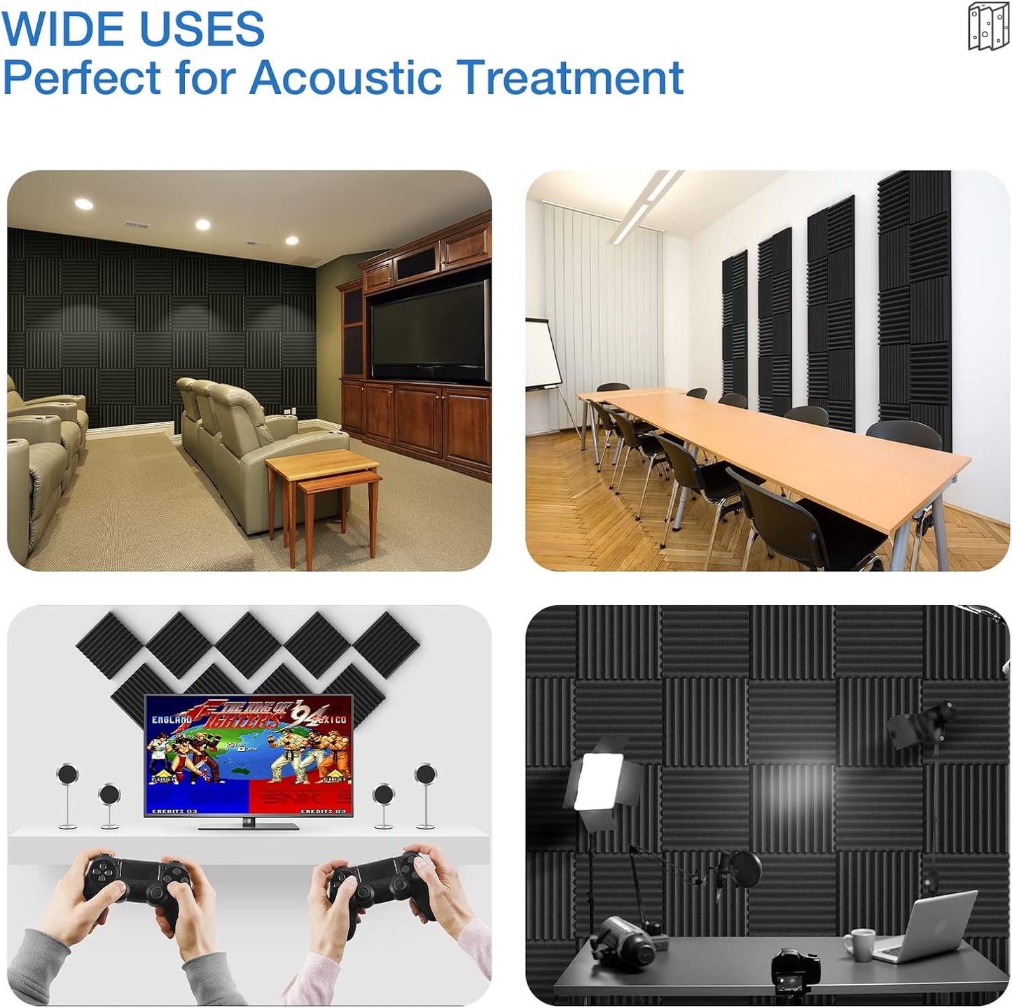 12 Pack Acoustic Panels Self-Adhesive, 1" X 12" X 12" Quick-Recovery Sound Proof Foam Panels, Acoustic Foam Wedges High Density, Soundproof Wall Panels for Home,Studio,Gaming -Black