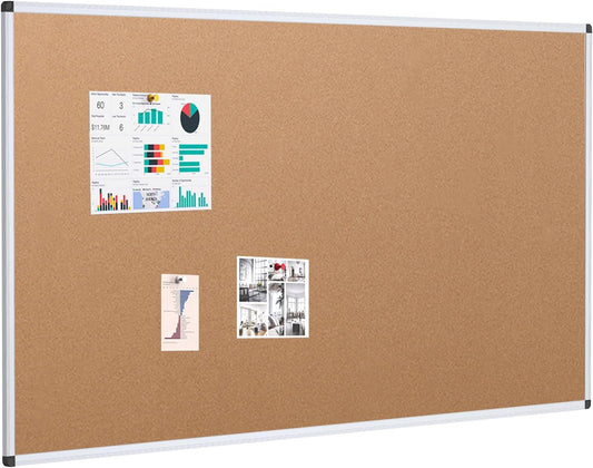 VIZ-PRO Large Cork Bulletin Board, 72 X 40 Inches, Wall-Mounted Corkboard with Silver Aluminium Frame for School, Office, and Home