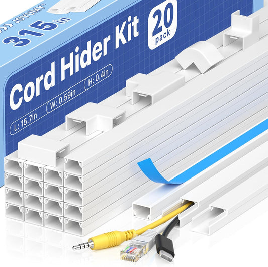 315in Cord Hider Kit, Paintable Cable Raceway, Cord Covers for Wires on Wall, Cord Hider for Wall Mount tv, tv Cable Hider Wall kit, Wire Covers for Cords, W0.59in X H0.4in, White