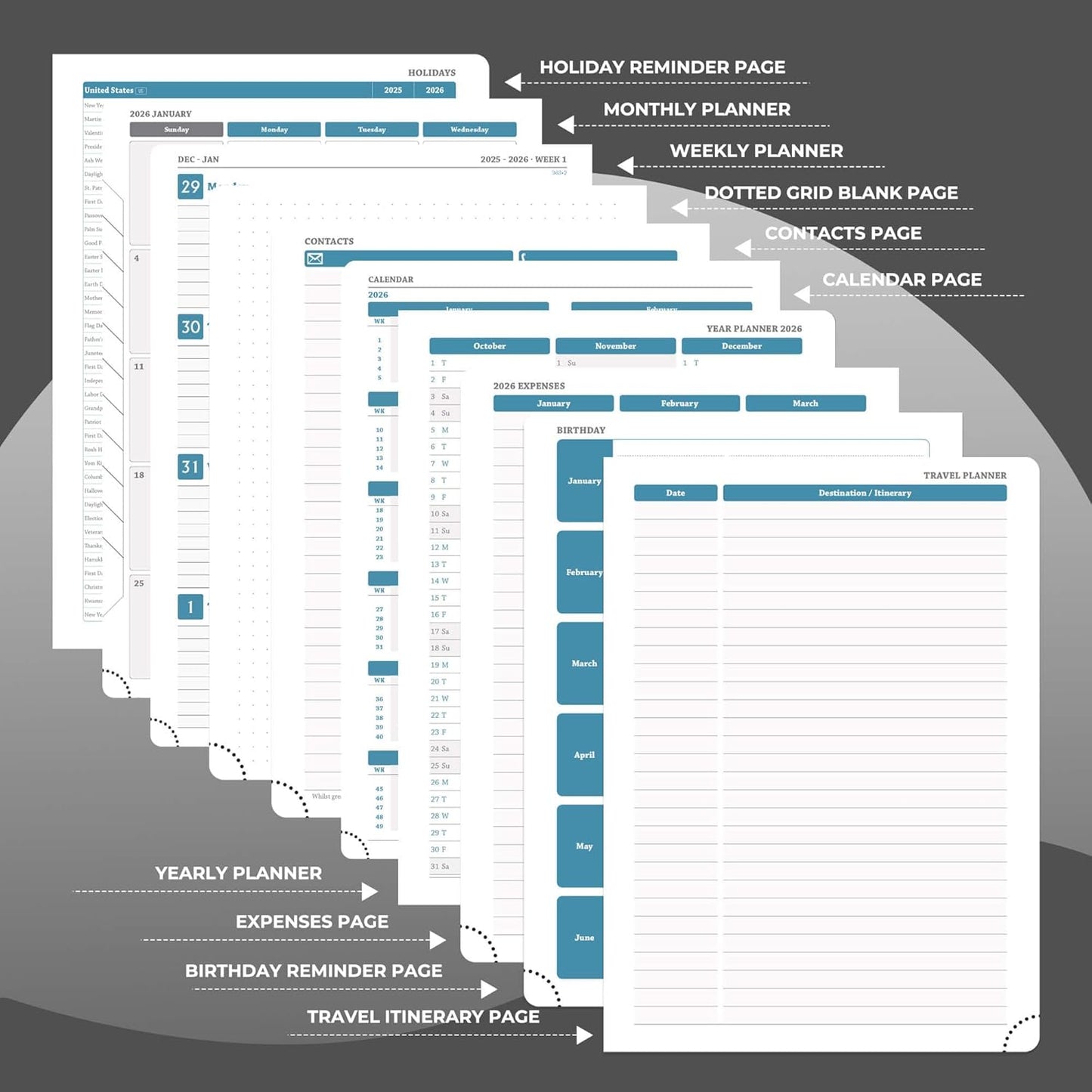 Planner 2026 Daily Weekly and Monthly,11.5"x8.5",12 Months Spiral Bound Calendar Agenda with Self-adhesive Pen Holder,2026 Appointment Book with Vegan Leather Soft Cover,Black