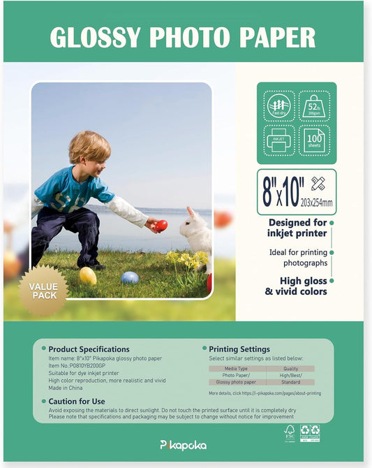 8x10 Photo Paper, Advanced Glossy Photo Paper for Inkjet Printer, 100 Pack, 52 lb