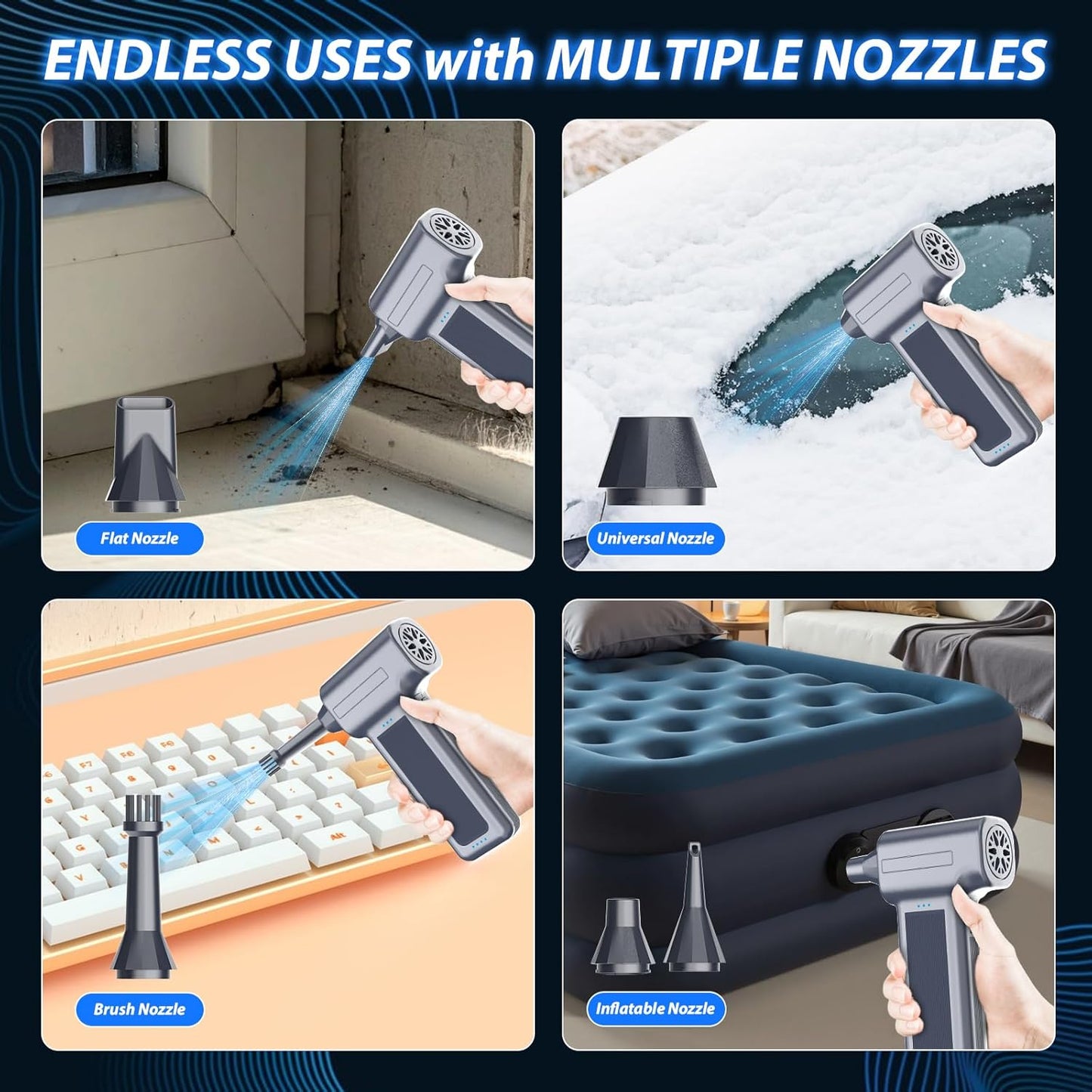 Compressed Air Duster, 300000RPM Super Power Electric Air Duster, Cordless Mini Dust Blower Stepless Wind Speed Adjustable Canned Air for Computer, Keyboard, Outdoor, House and Car