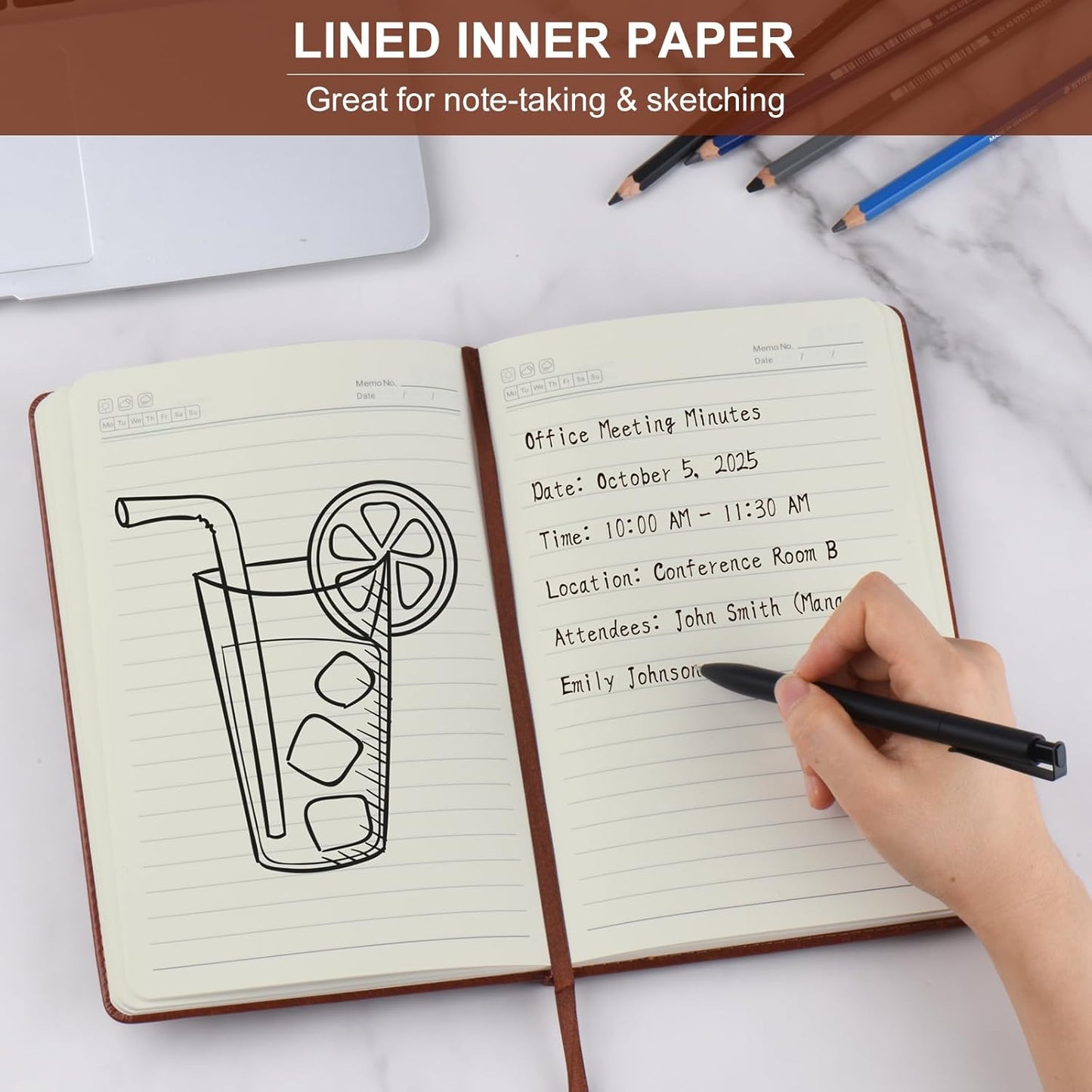 ZCZN 6 Pack Lined Journal Notebooks, 192 Pages A5 Hardcover Leather Journals for Work,Writing,School & Travel, College Ruled Journaling Notebooks for Notes Taking,Diary Notepad (Black*3+Brown*3)