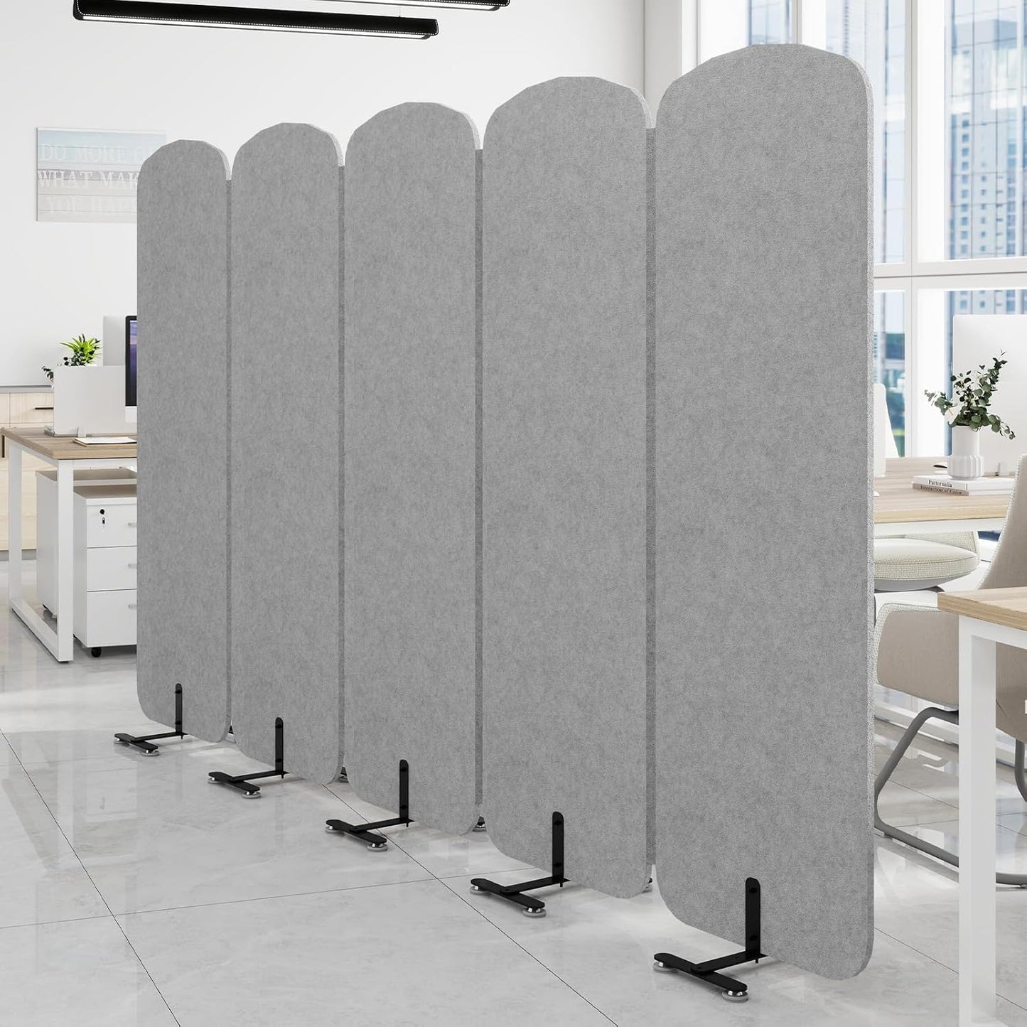 Natwind 5 Panel 122.8 x 71 in Office Room Privacy Protect Space Divider Portable Partition,Wall Folding Cubicle Indoor Freestanding Acoustic Partition Temporary for Office Room