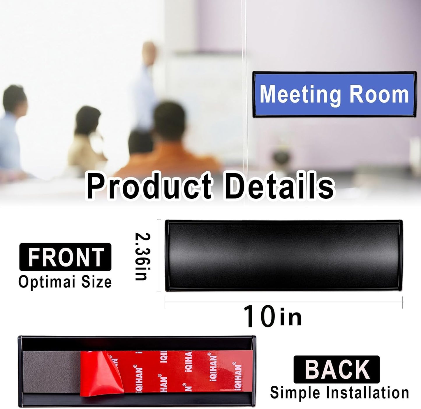 Set of 5 - Nameplate Holder for Wall Mount, 2.36'' x 10'' Curved Office Business Door Sign Holder-Black