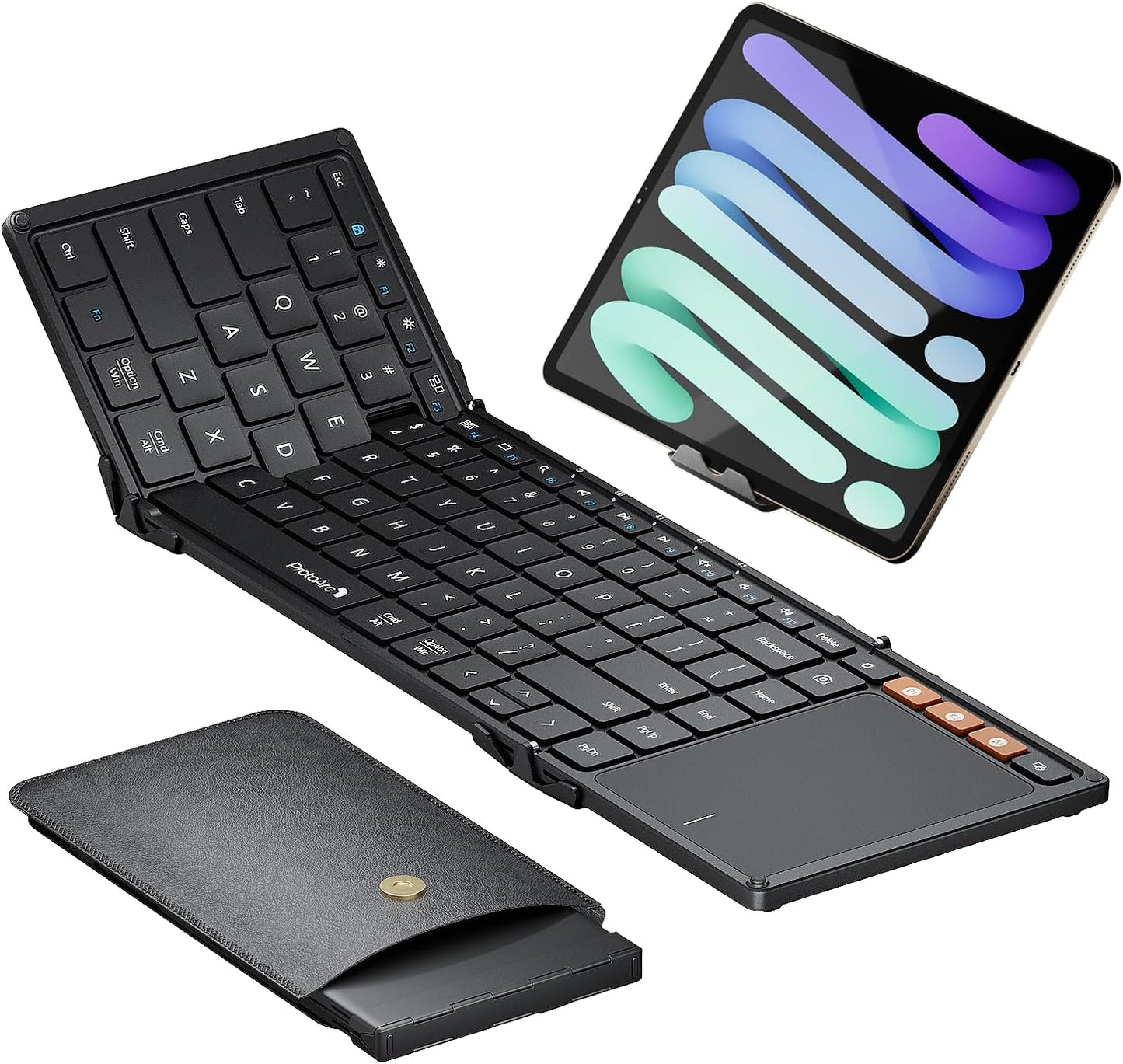 ProtoArc Foldable Keyboard with Touchpad, XK01 TP Folding Portable Keyboard, Full Size Keys, Large Trackpad Bluetooth Travel Keyboards for iPad Laptop PC Tablets -Black