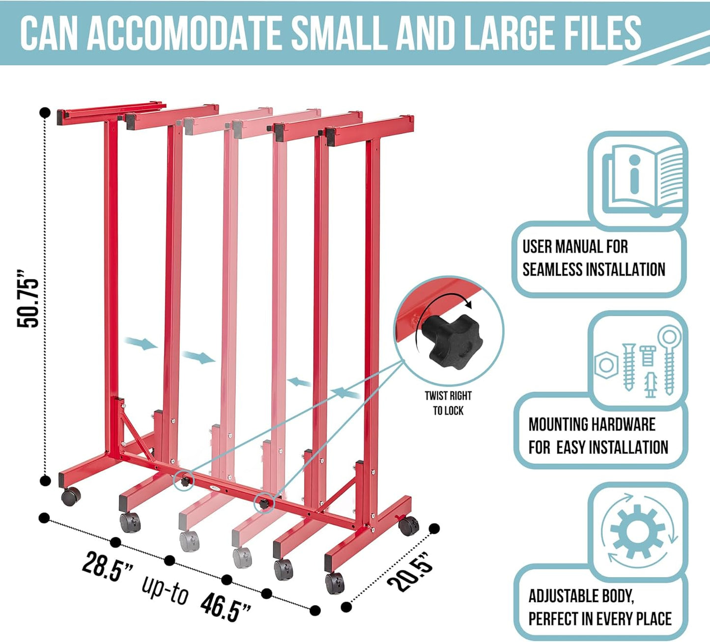Adir Mobile Blueprint Storage Rack - Adjustable Mobile Blueprint Holder, Vertical Architect Drawing Rack with Wheels, Poster Display, Construction Plans Holder (Without Blueprint Clamps)