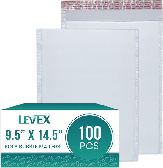 Levex - #4 9.5" x 14.5" [100 Pack] Poly Bubble Mailers, Padded Envelope Mailers, Packing Envelope & Mailing Bags for Shipping