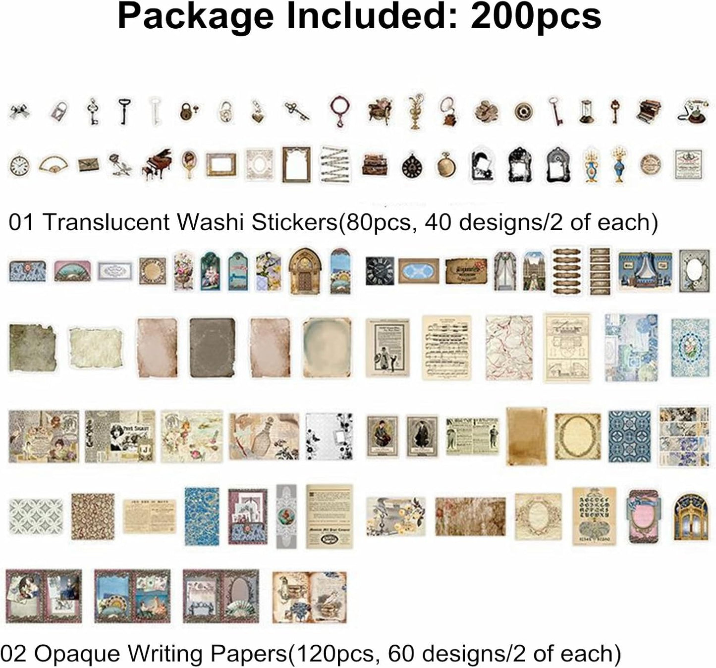 200PCS Vintage Scrapbooking Supplies Pack, Aesthetic Scrapbook Sticker Paper Art Journaling Kit for Bullet Junk Journals,Planner,Cottagecore Decor Gifts (Blue Vintage Collection)