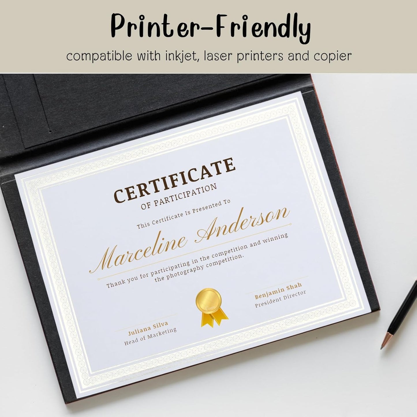 50 Count Certificate Paper 8.5 x 11 for Printing,Blank Silver Foil Border,Award Certificate Paper for Business,Graduation Diploma,School and Achievement (White)