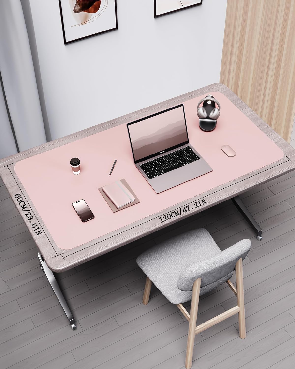 YSAGi Double-Sided Desk Pad, Leather Desk Mat, Eco Cork Desk Pad Protector, Large Mouse Pad for Desk, Waterproof Desk Blotter Pad, Desk Writing Pad for Office Work/Home (Pink+Cork, 47.2" x 23.6")