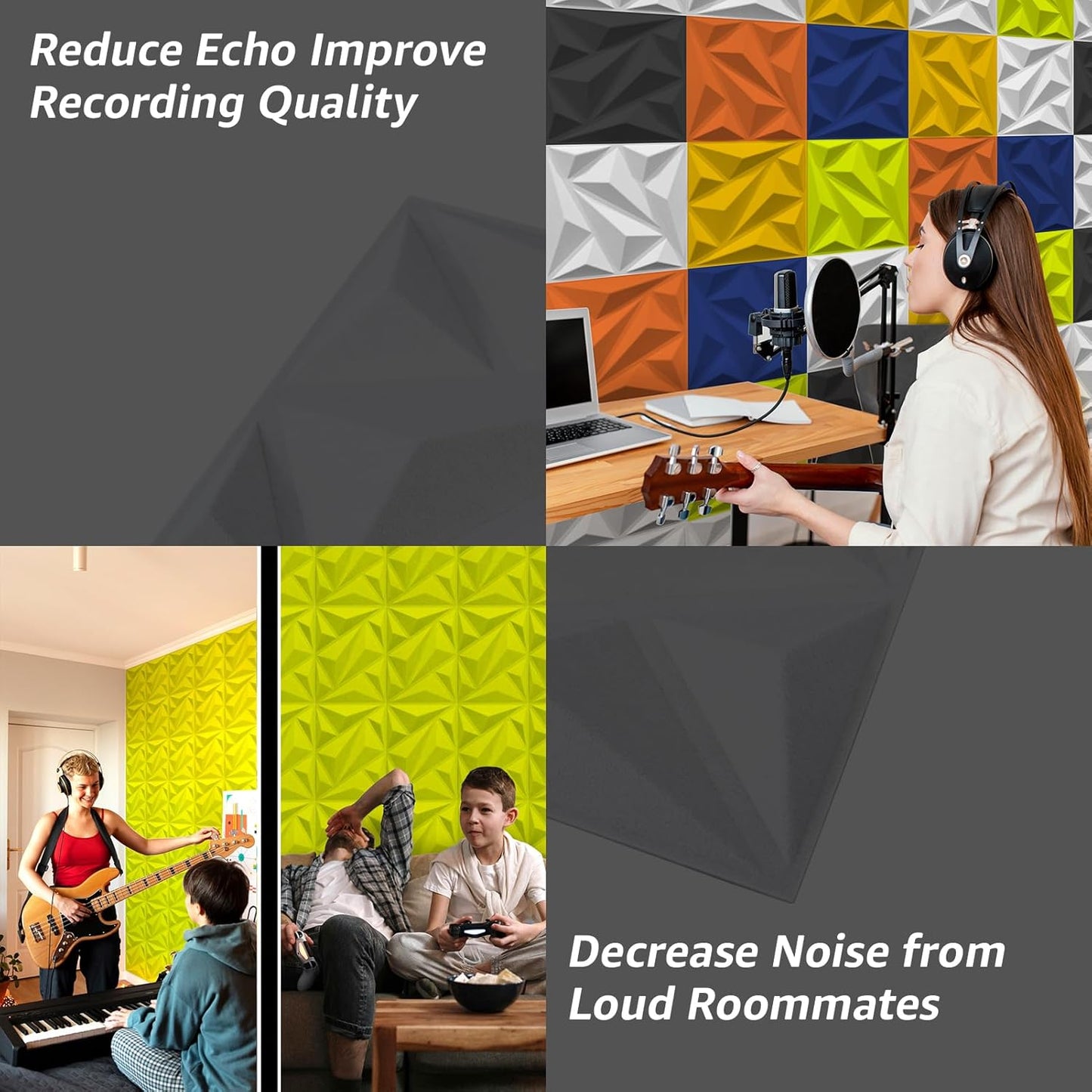 Art3dwallpanels Acoustic Panels 20 Pack Soundproof Wall Panels Acoustic Sound Dampening Panels, 3D Wall Panels Sound Absorbing Panels, 12" X 12", Fluorescent Green