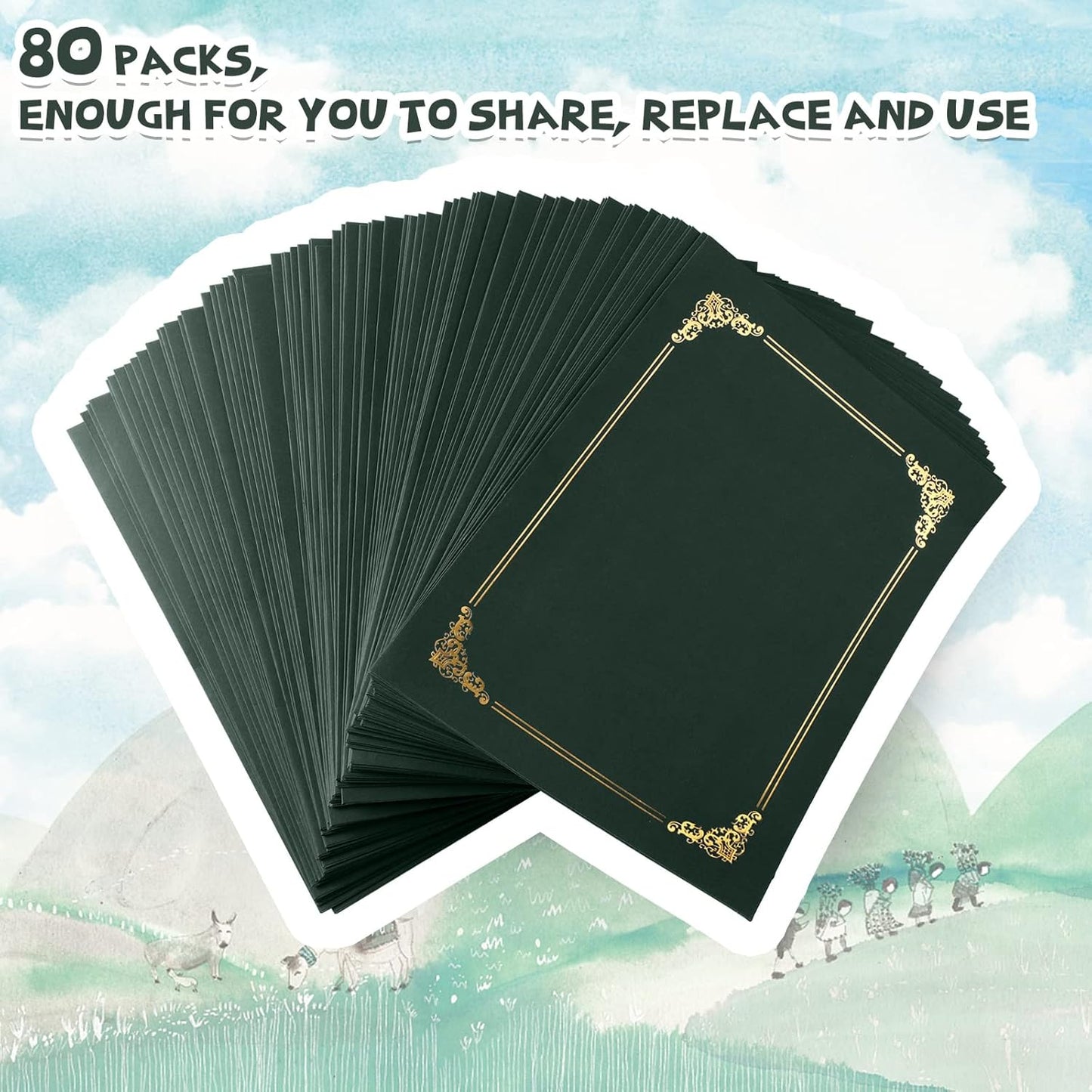 Fainne 80 Pieces Certificate Holders Diploma Holders Document Holder Certificate Covers Certificate Folders with Gold Foil Border for Letter Size 8.5 x 11 Inches Diploma Documents Awards (Green)