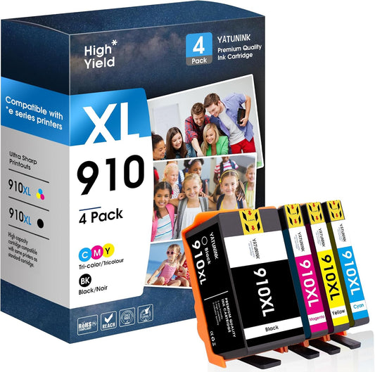 910XL Ink Cartridges Combo Pack Compatible for HP 910 XL Works with HP OfficeJet 8010e 8012e 8014e 8015e 80188022e OfficeJet Pro 8020e 8024e 8025e 8028e 8035e (4Pack)