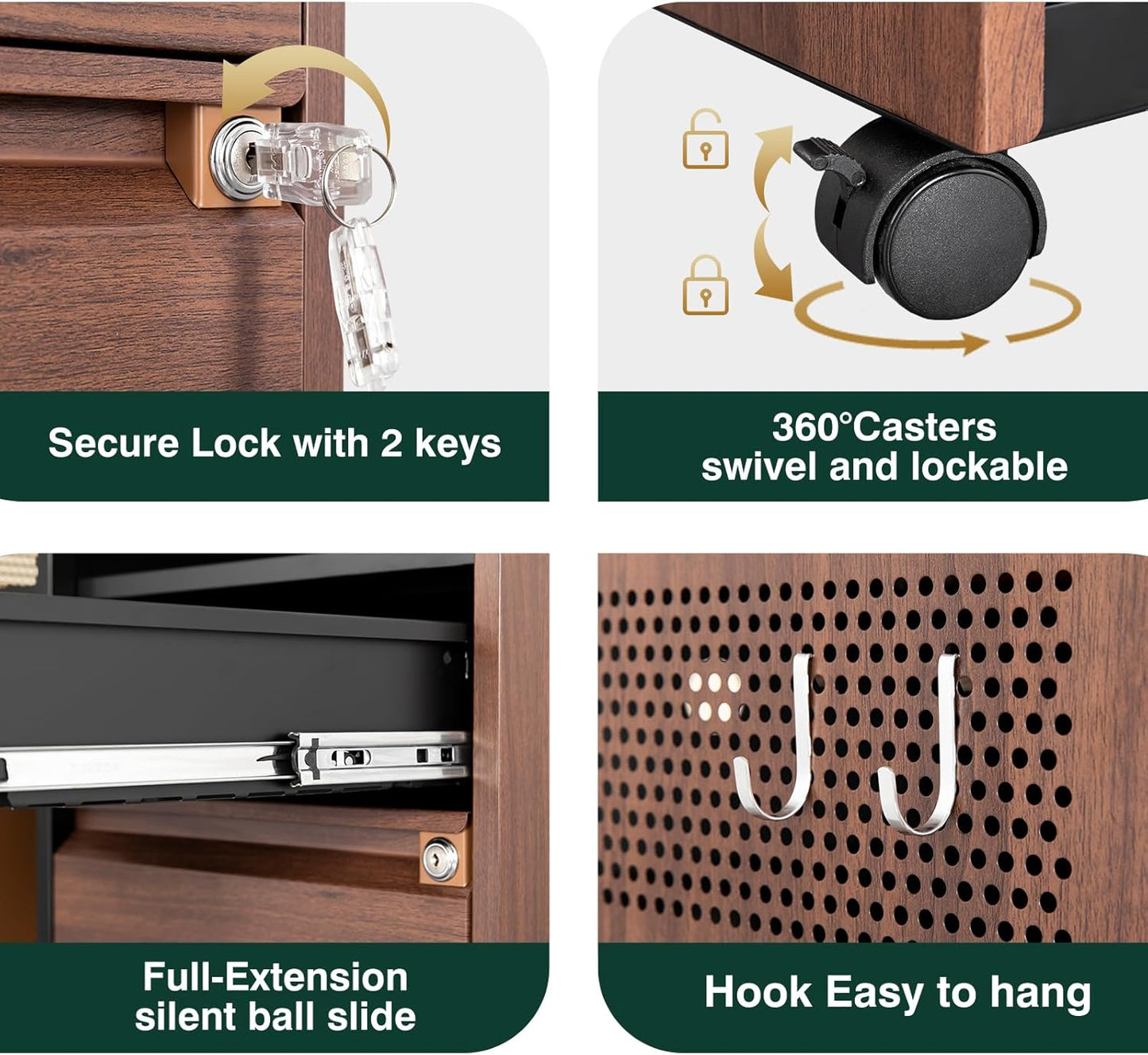 Mobile 2 Drawer File Cabinet,Metal File Cabinet with Lock，Lateral Printer Stand Filling Storage for Home Office-A4/F4/Letter