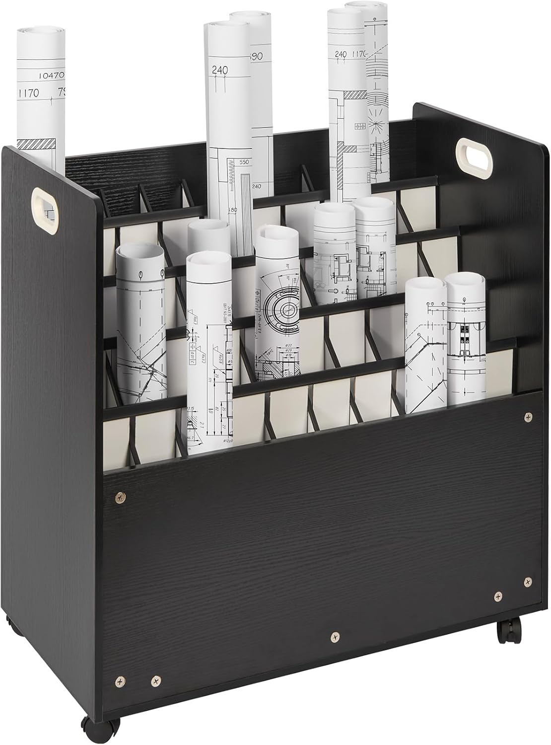 VEVOR Mobile Storage Cart, 50 Slot Wooden Roll File Organizer for Construction Plans, Maps, Posters, Architectural Blueprints - Home, Office, School