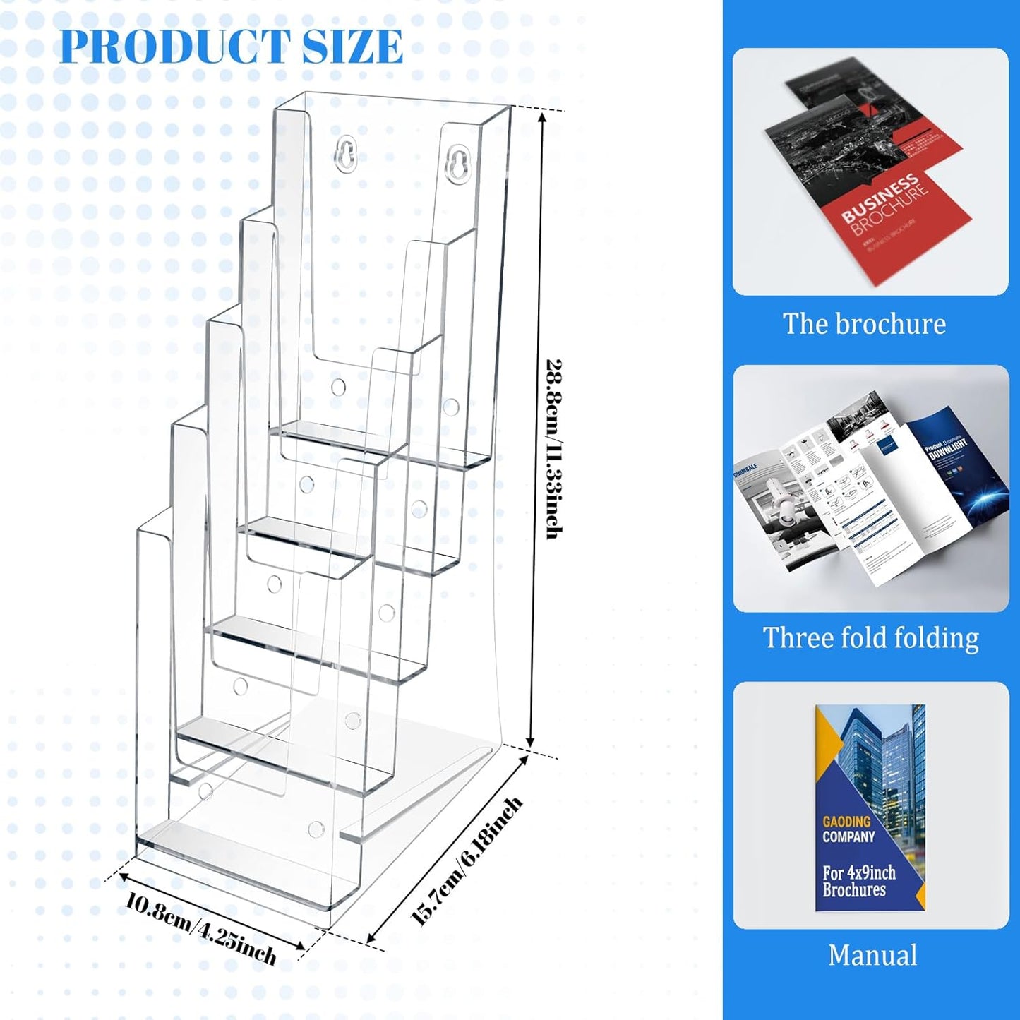 4 Pack Acrylic Brochure Holder 5 Tier Clear Brochure Display Flyer Holder 4.2"x11.3" inch Rack Brochure Holder Suitable for 4"x9" Brochures,Magazine Holder,Flyer Holder(4)