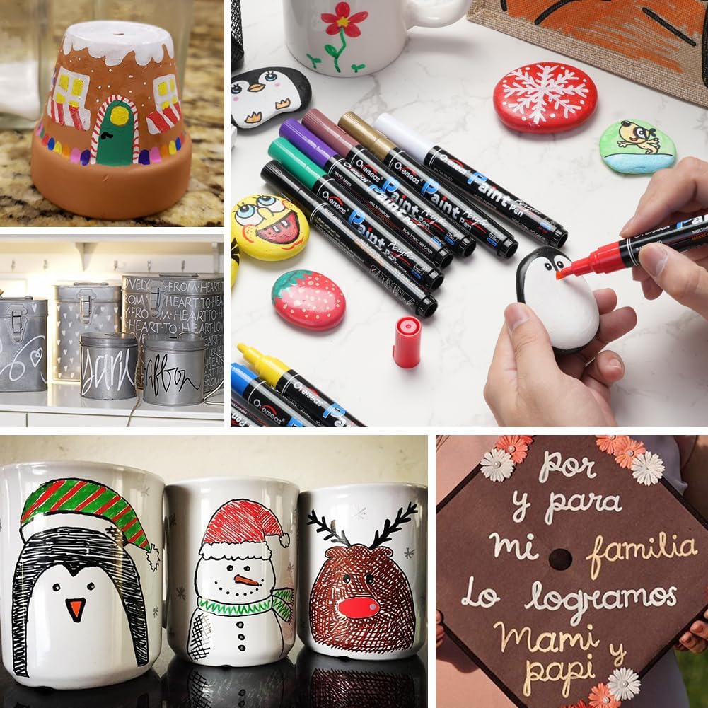 Overseas Red Paint Pens Paint Markers - Permanent Acrylic Markers 12 Pack, Water-Based, Quick Dry, Waterproof Marker Pen for Rock, Wood, Plastic, Metal, Canvas, Glass, Fabric, Mugs. Medium Tip