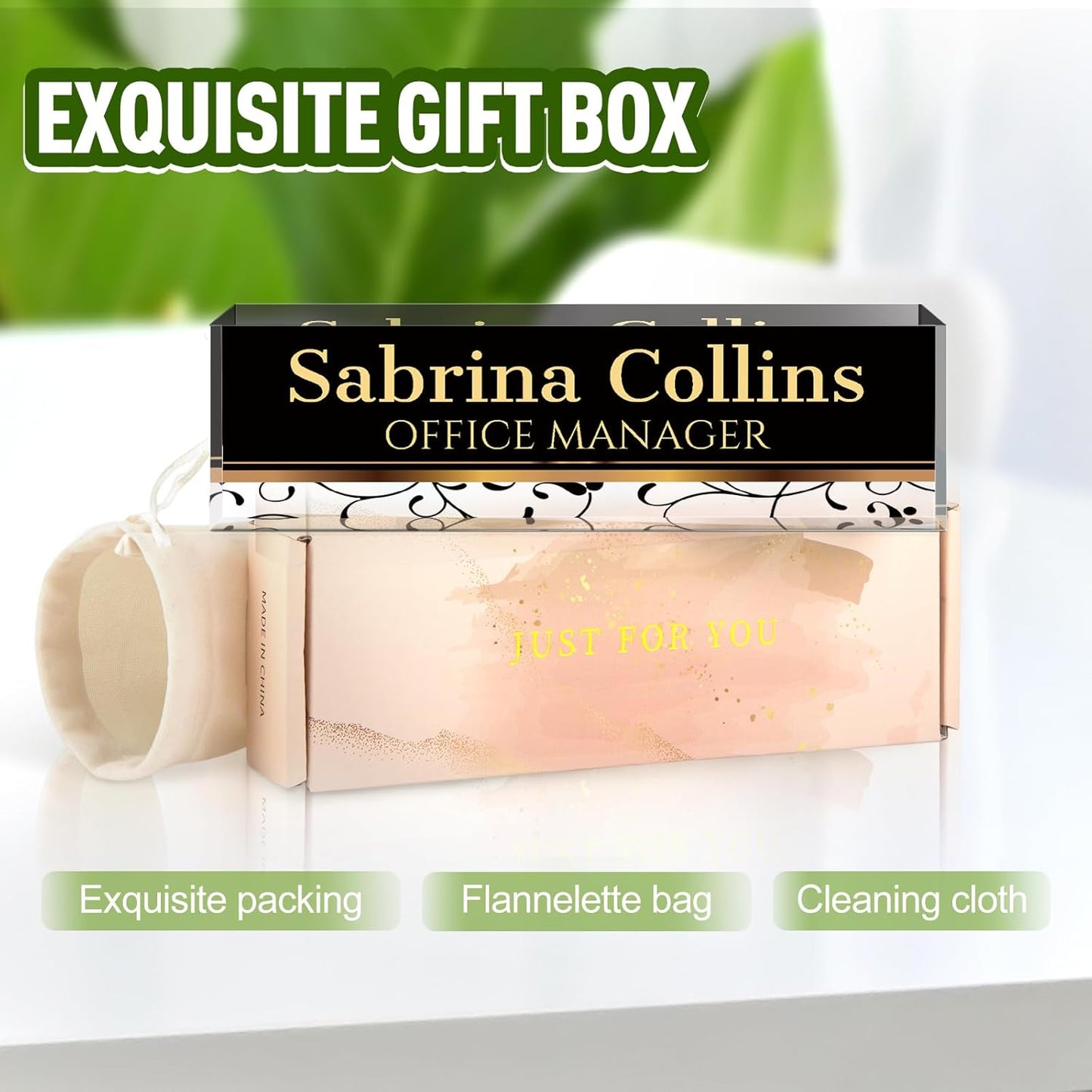 Name Plate for Desk, Desk Name Plate Personalized, Office Decor for Women Men, Acrylic Desktop Accessories, Office Appreciation Gifts for Boss Social Workers Nurse Teacher Employee (Black Stripes)